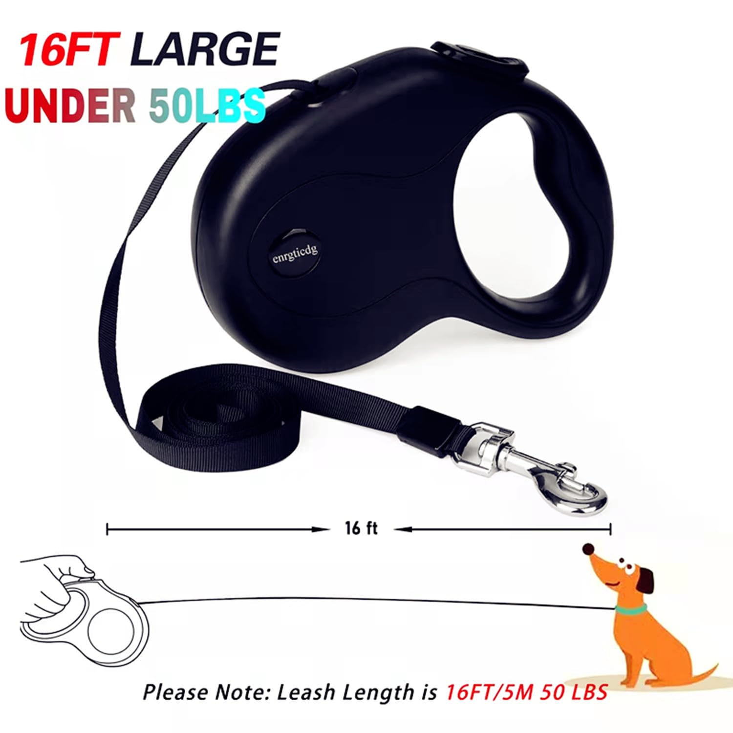 Enrgticdg 16Ft Retractable Dog Leash,Light Weight Leash For Small To Medium Dogs/Cats Up To 50Lbs,Stainless Steel Spring Strong