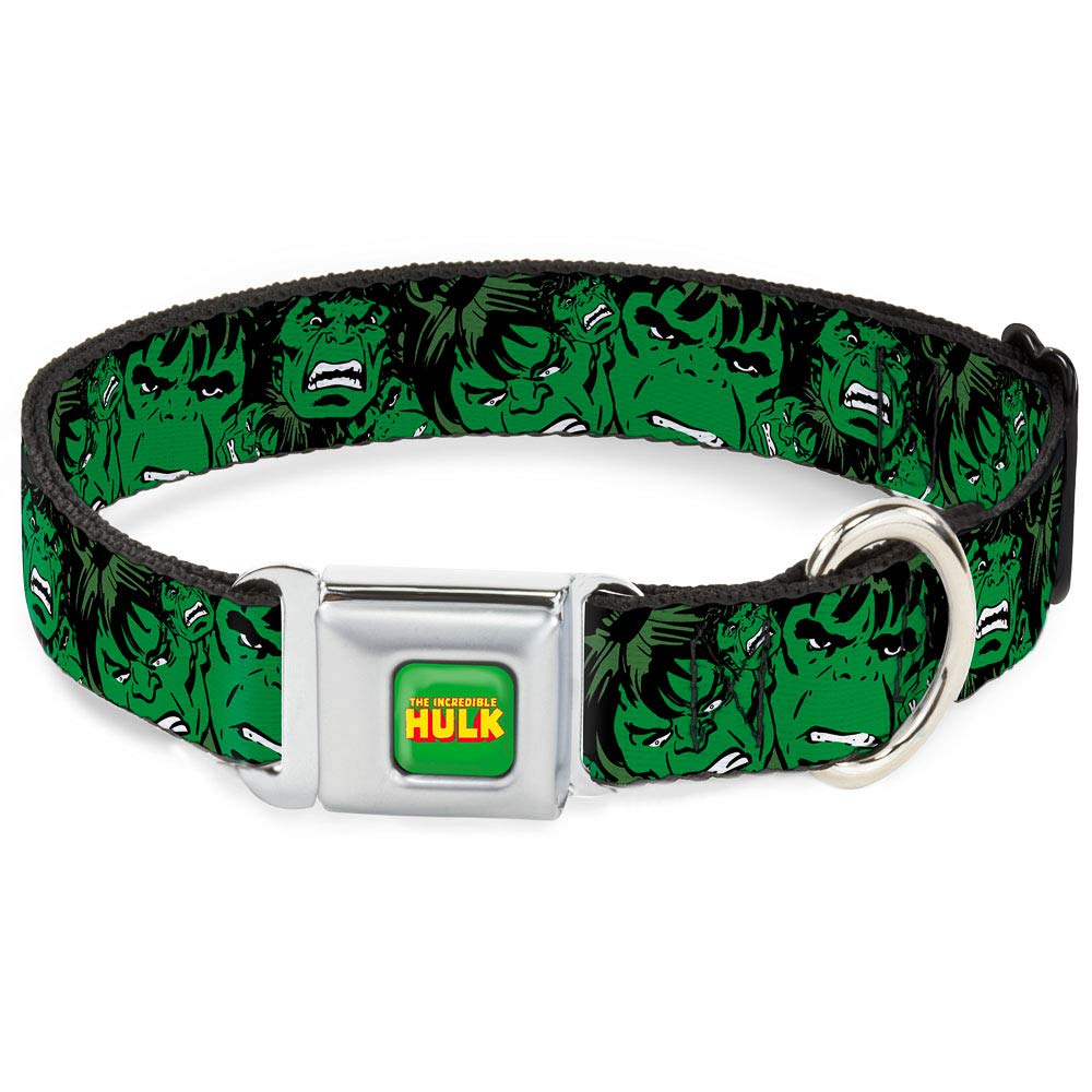 Buckle-Down Seatbelt Buckle Dog Collar - The Hulk Stacked - 1' Wide - Fits 11-17' Neck - Medium