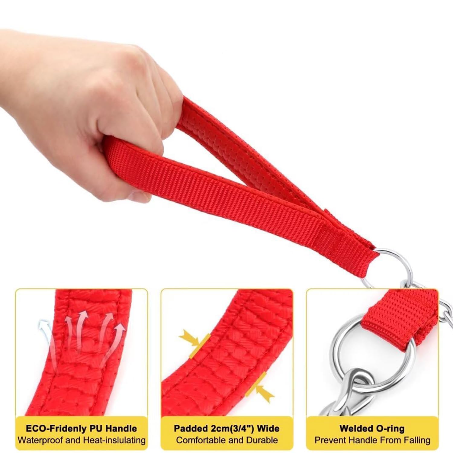 Petiry Chain Leash Metal Trainning Leash Stainless Steel With Soft Padded Handle For Heavy Duty Dogs.(Xl, Red Handle)