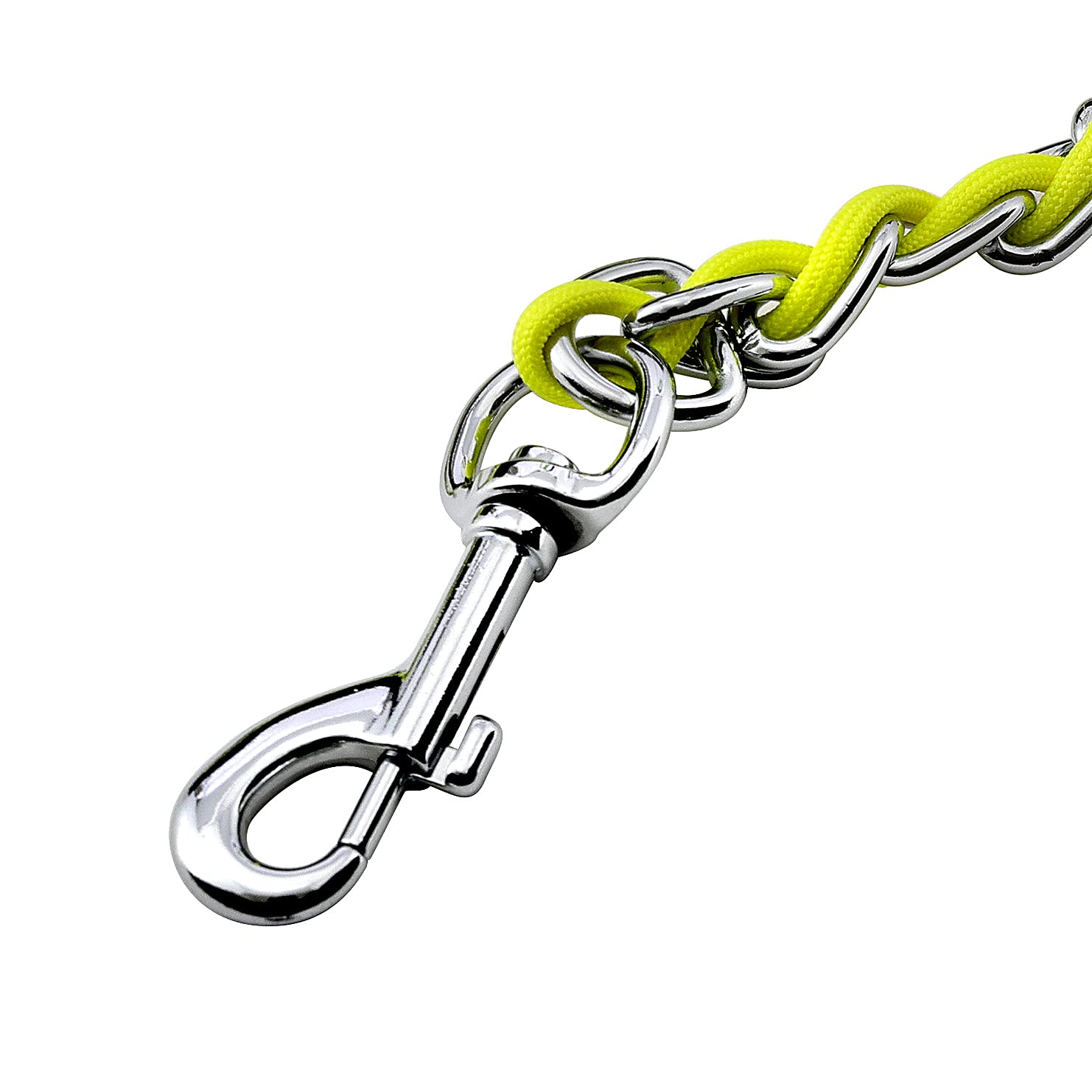Chain Dog Leash Chew Proof Metal Leash For Medium Large Dogs, Chain Link Dog Leash Anti Chew 4Ft Strong Anti Bite Dog Leash Comfortable Soft Padded Handle Yellow 3.0