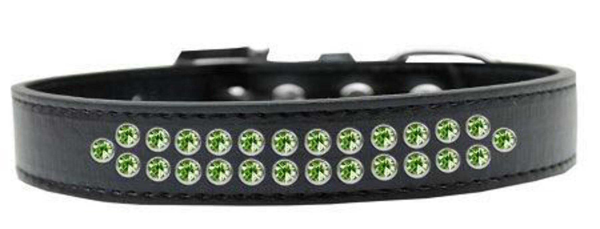 Dog, Puppy & Pet Fashion Collar, "Two Row Lime Green Crystal Rimsets" Black 18