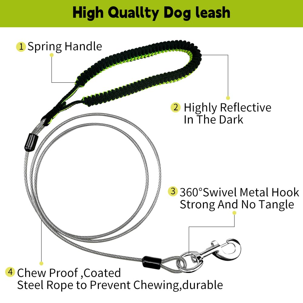 Heavy Duty Dog Leash, Chew Proof Metal Leash For Large Dogs (Up To 250Lbs), Wirerope Dog Leashes With Soft Silicone Grip (Grey,