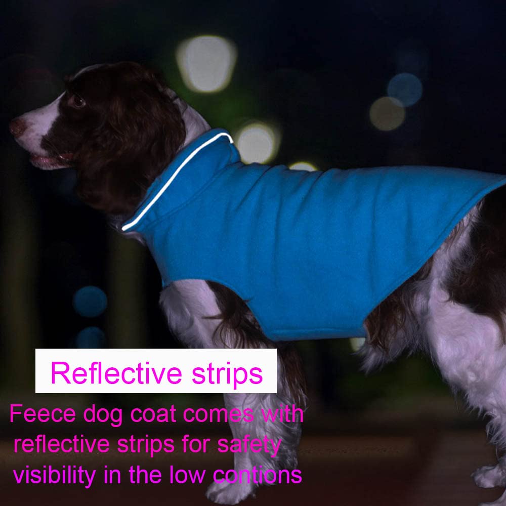 Fleece Dog Coat Pet Jacket Reflective For Cold Weather For Extra Large To Small Pets(Blue,2Xl)