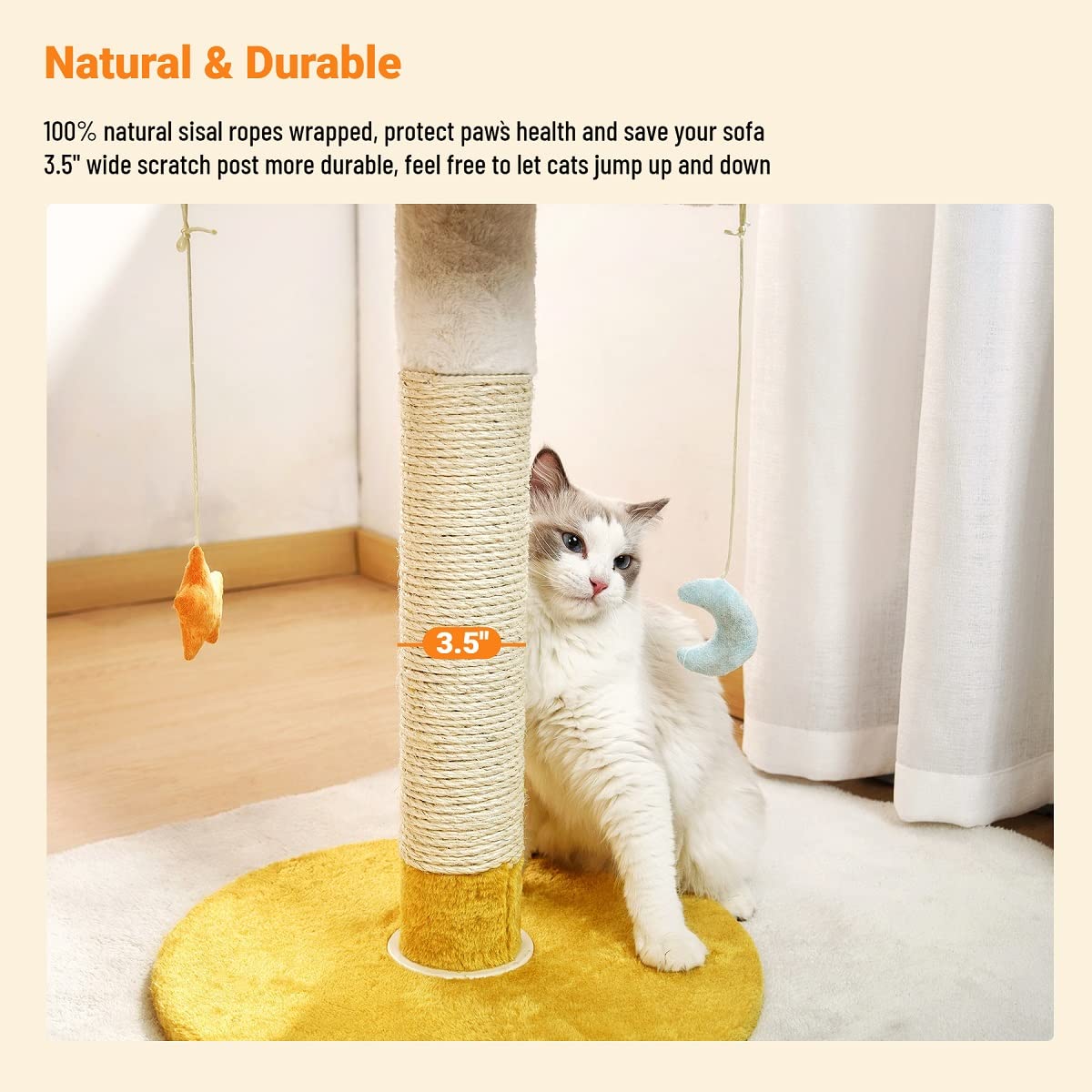 Happi N Pets Large Size Cloud Cat Scratching Post With Bed, Cat Tree For Indoor Cats, Nature Sisal Cat Scratcher With Cat Soft Perch For Kitten & Adult Cats, Cat Tower With Balls, Stable Cat Stand