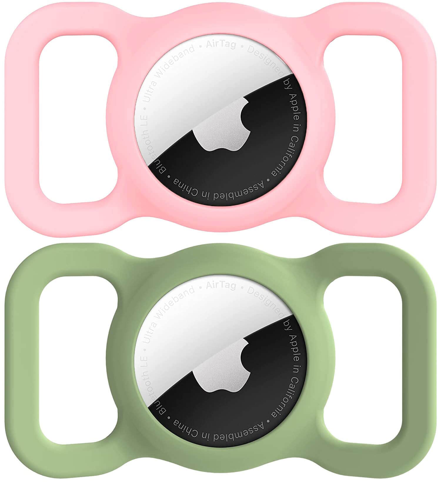 Airtag Dog Collar Holder(2 Pack) For Apple Airtags Anti-Lost Air Tag Holder Case Compatible With Cat Dog Collars (Pink&Avocado)