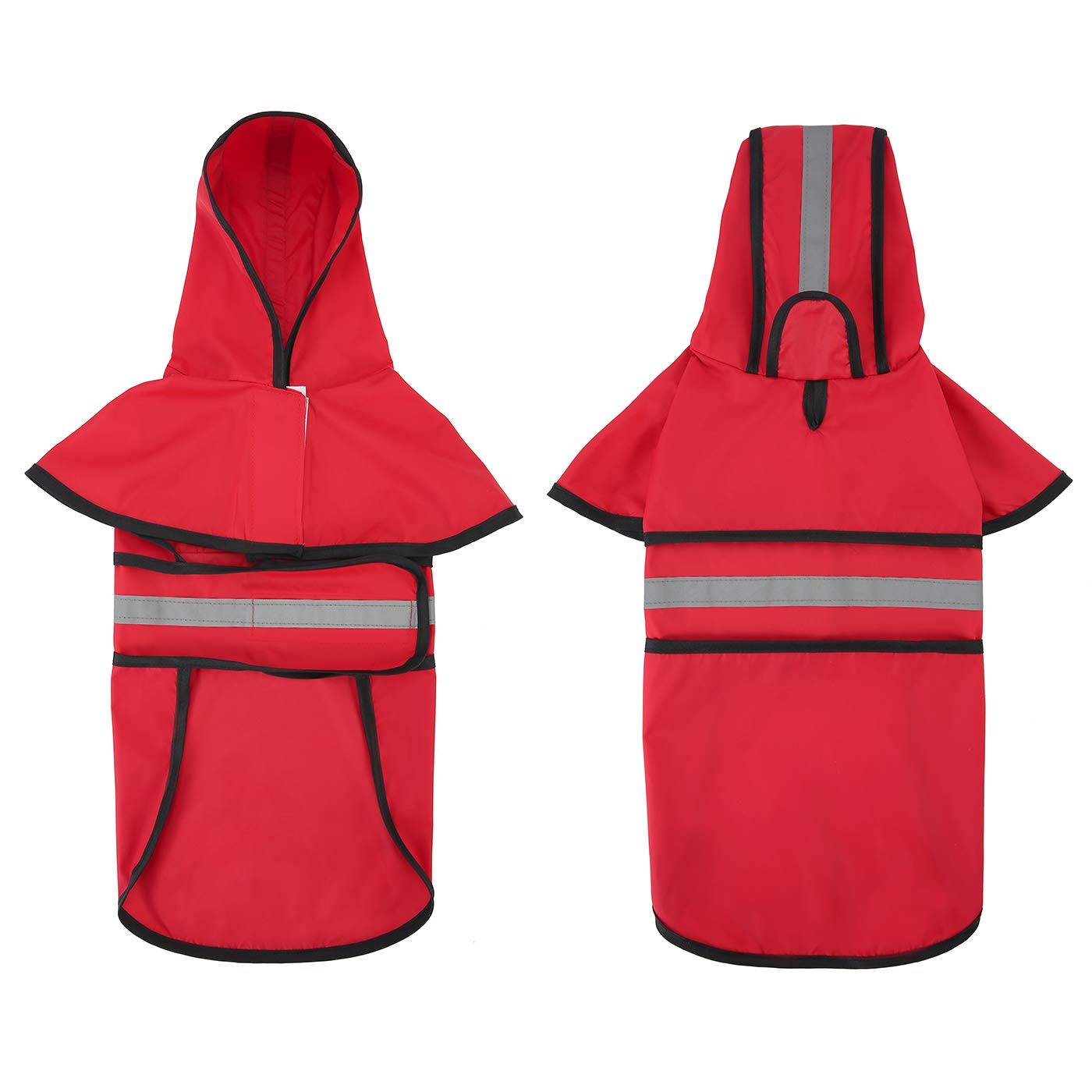 Hde Dog Raincoat Hooded Slicker Poncho For Small To X-Large Dogs And Puppies Red - Xl