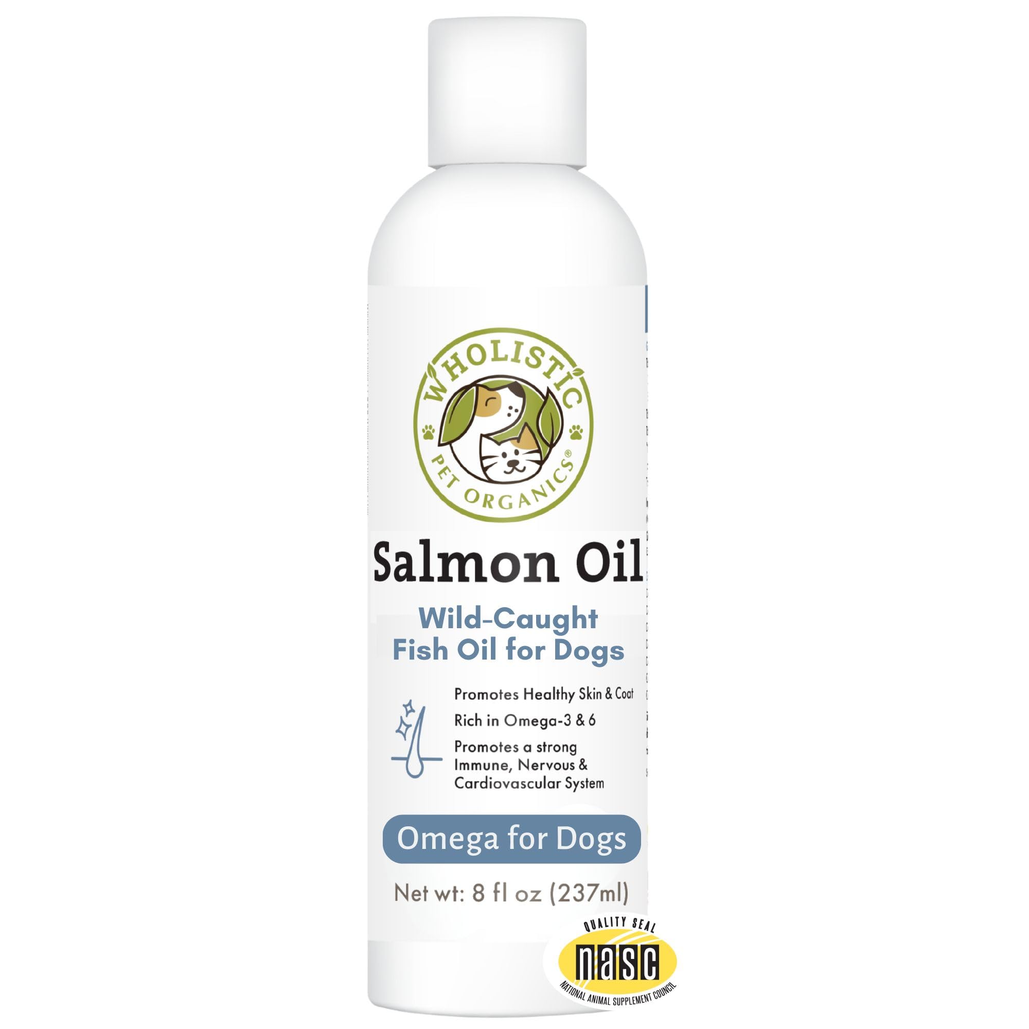 Wholistic Pet Organics Salmon Oil: Deep Sea Wild Alaskan Salmon Oil for Dogs and Cats - Natural Omega 3 Dog Fish Oil Supplement 