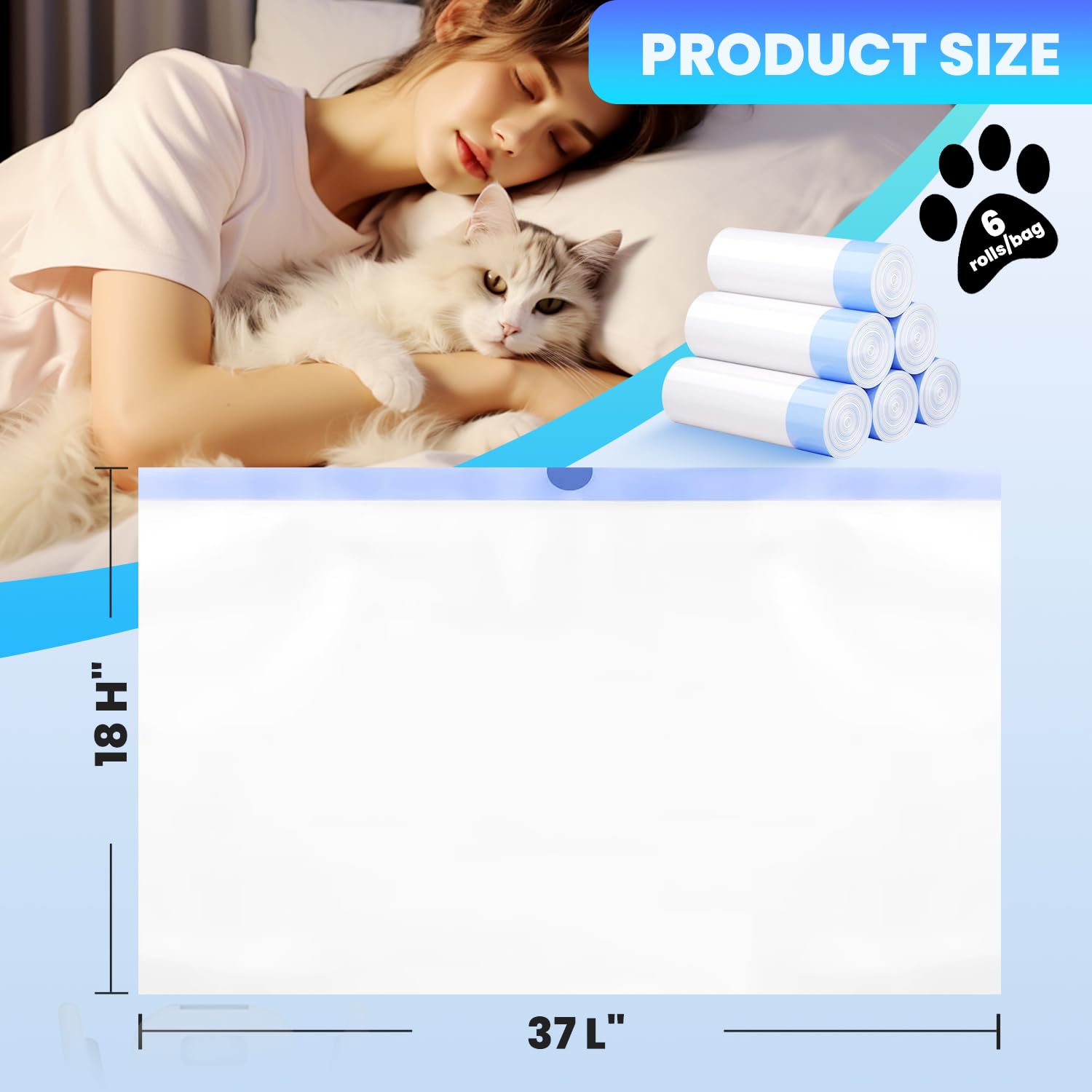 60 Pack Jumbo Cat Litter Bags - 3Mil Extra Thick Leakproof Litter Box Liners, 37''X18'' Heavy Duty Drawstring Cat Litter Liners