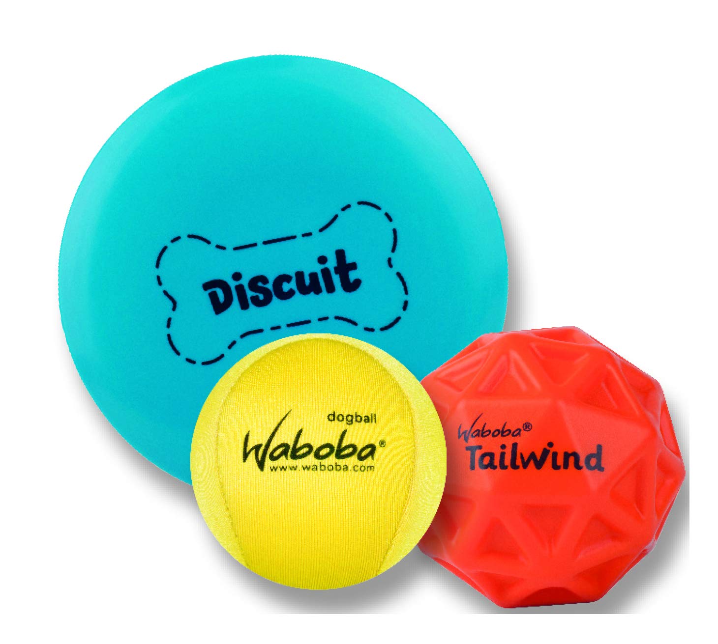 Waboba Woofgames Pet Dog Toys Set - Interactive Boredom Relief Toy Bundle With Rubber Flying Disk & Dog Balls, Throw & Fetch Toy