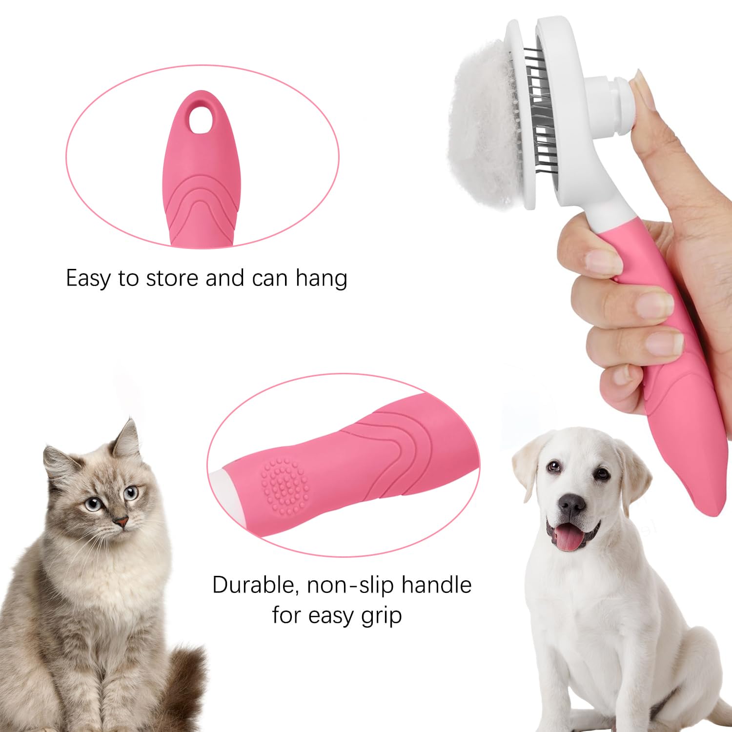 Cat Grooming Brush, Pets Skin Friendly Self Cleaning Slicker Brushes for Shedding Massage Dogs Cats Hair Gentle Remove Loose Und