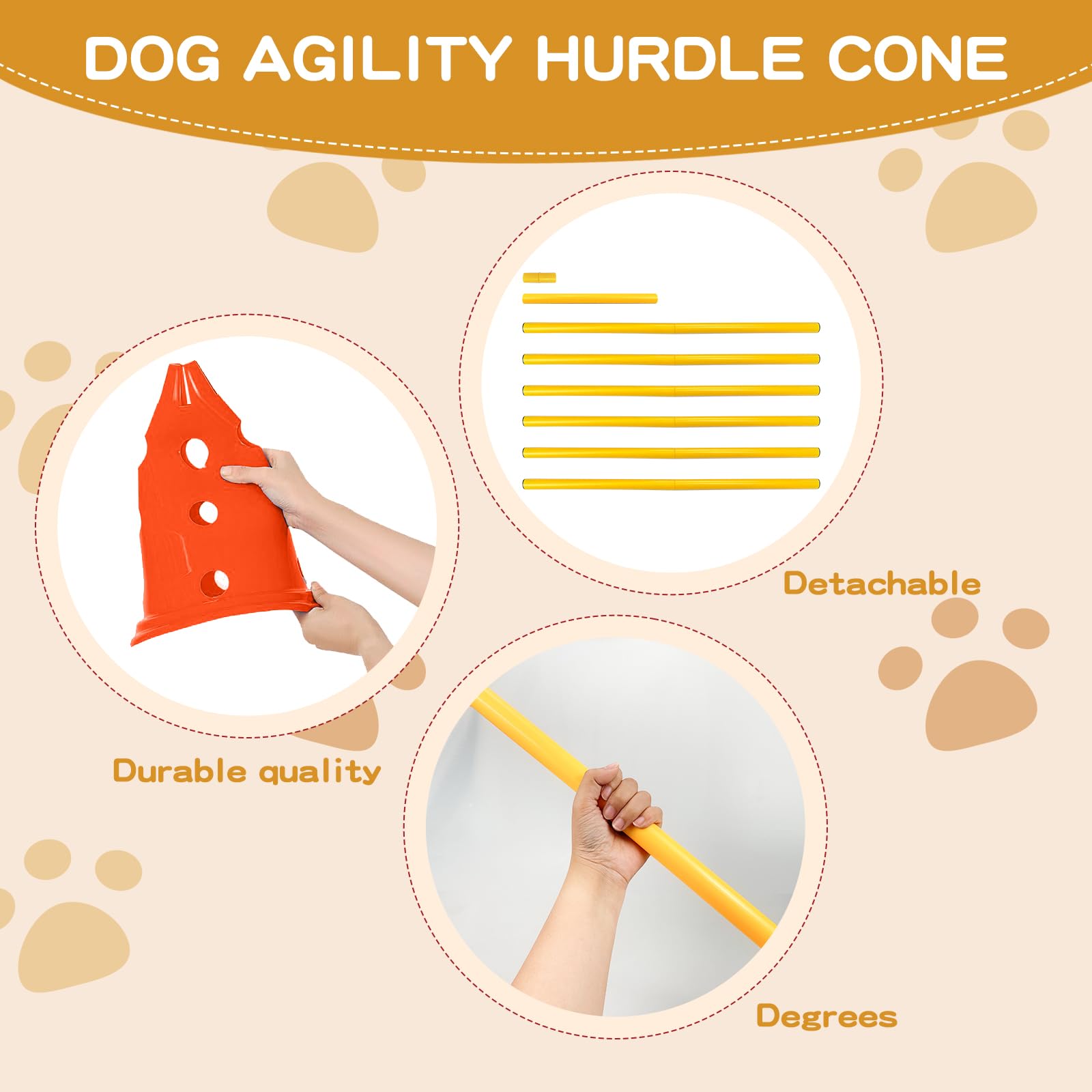 FOTN Dog Agility Hurdle Cone Set Dog Agility Course Backyard Set Include 12 Agility Cones 6 Agility Rods Dog Agility Training Eq