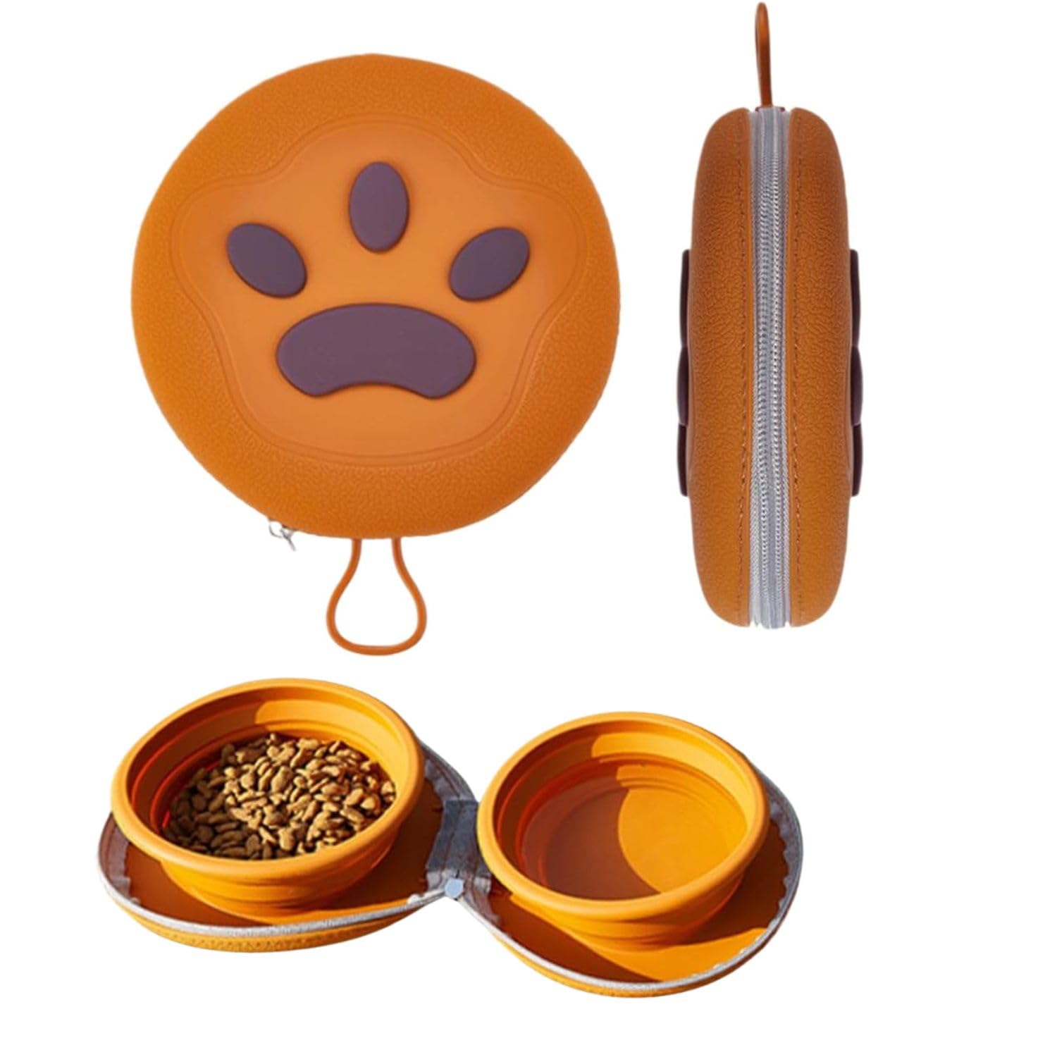 Amillee Portable Dog Travel Bowls Set With NonSlip Feeding Mat, 2 Collapsible Silicone Pet Food & Water Bowls, Lightweight Fold