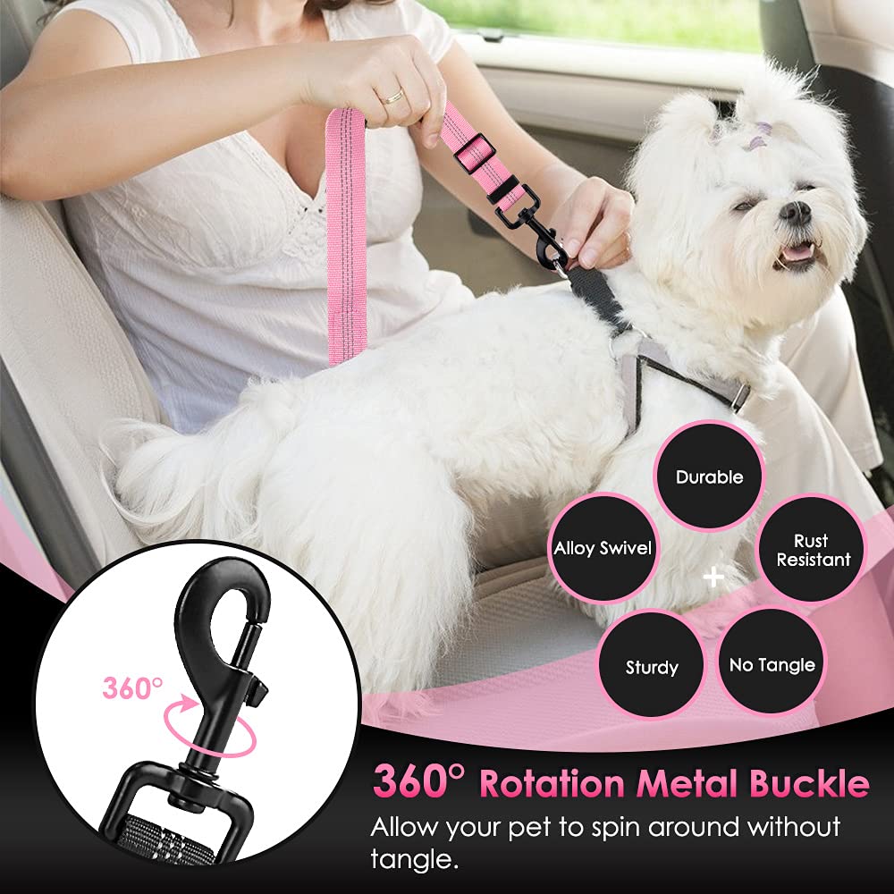 Slowton Dog Seat Belt, Adjustable Dog Safety Belt Leash, 2 In 1 Latch Bar Attachment Dog Car Seatbelt With Elastic Nylon Bungee