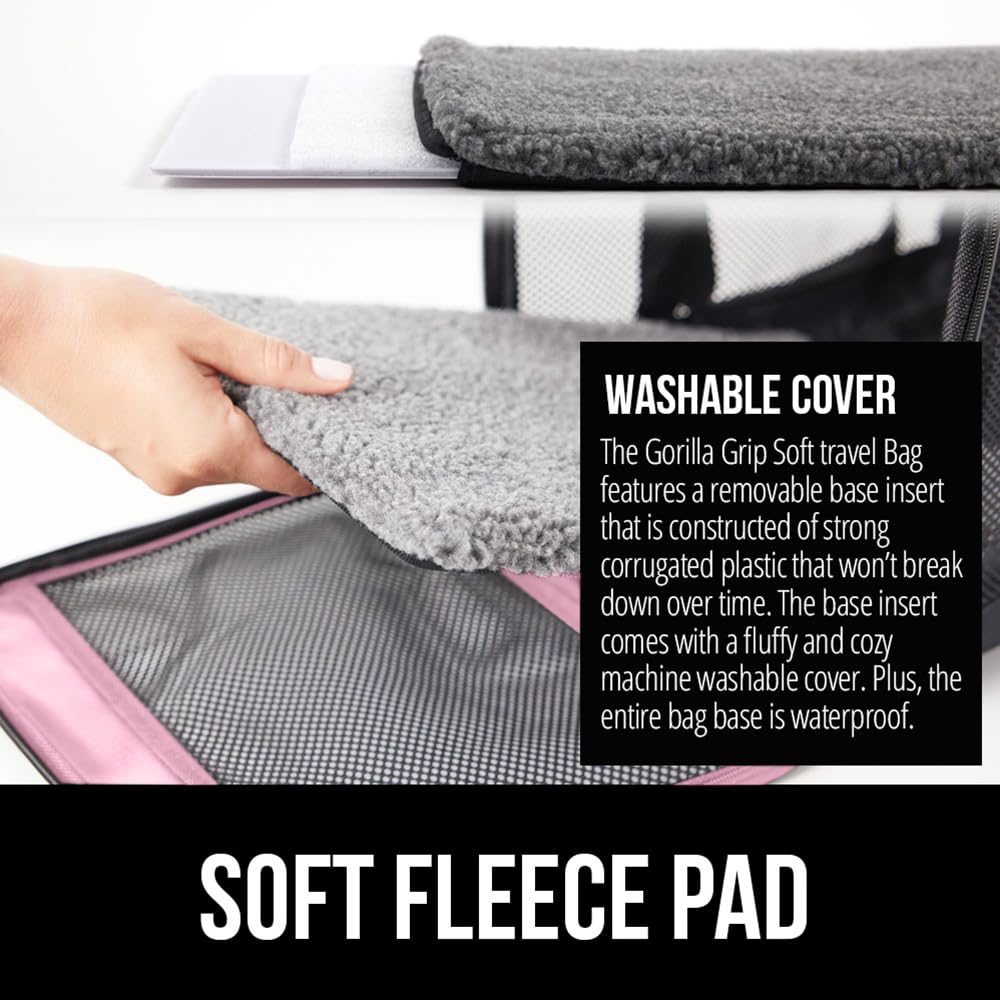 Gorilla Grip Airline Travel Cat Carrier Bag Up To 15 Lbs, Breathable Mesh Collapsible Pet Carriers For Small, Medium Cats, Small Dogs, Puppies, Portable Kennel With Soft Washable Waterproof Pad Pink