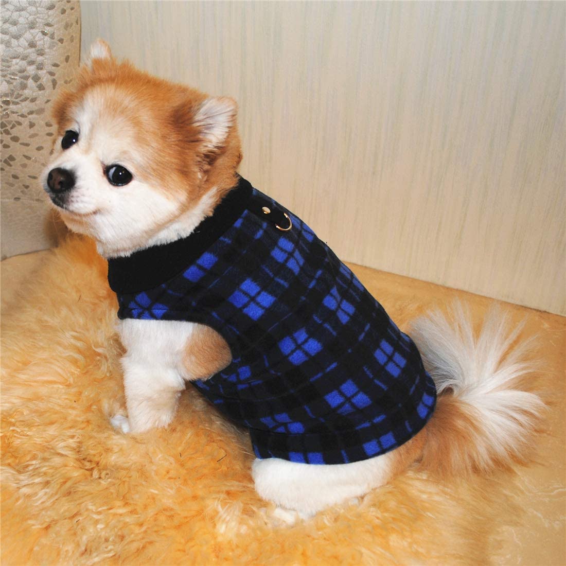 Pixriy Dog Sweater, Soft Fleece Vest With Leash Ring Pullover Jacket Winter Pet Dog Clothes For Puppy Small Dogs Cats Teddy Chihuahua Yorkshire For Christmas (L, Blue Plaid)