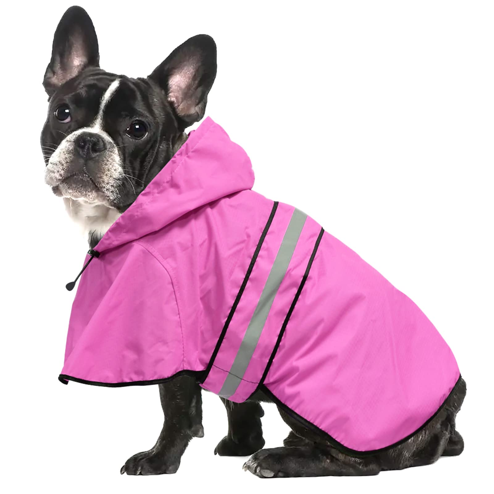 Ezierfy Reflective Puppy Raincoat - Waterproof Adjustable Pet Hooded Slicker Poncho Raincoats Jacket, Lightweight Dog Rain Coat(Pink, Small)