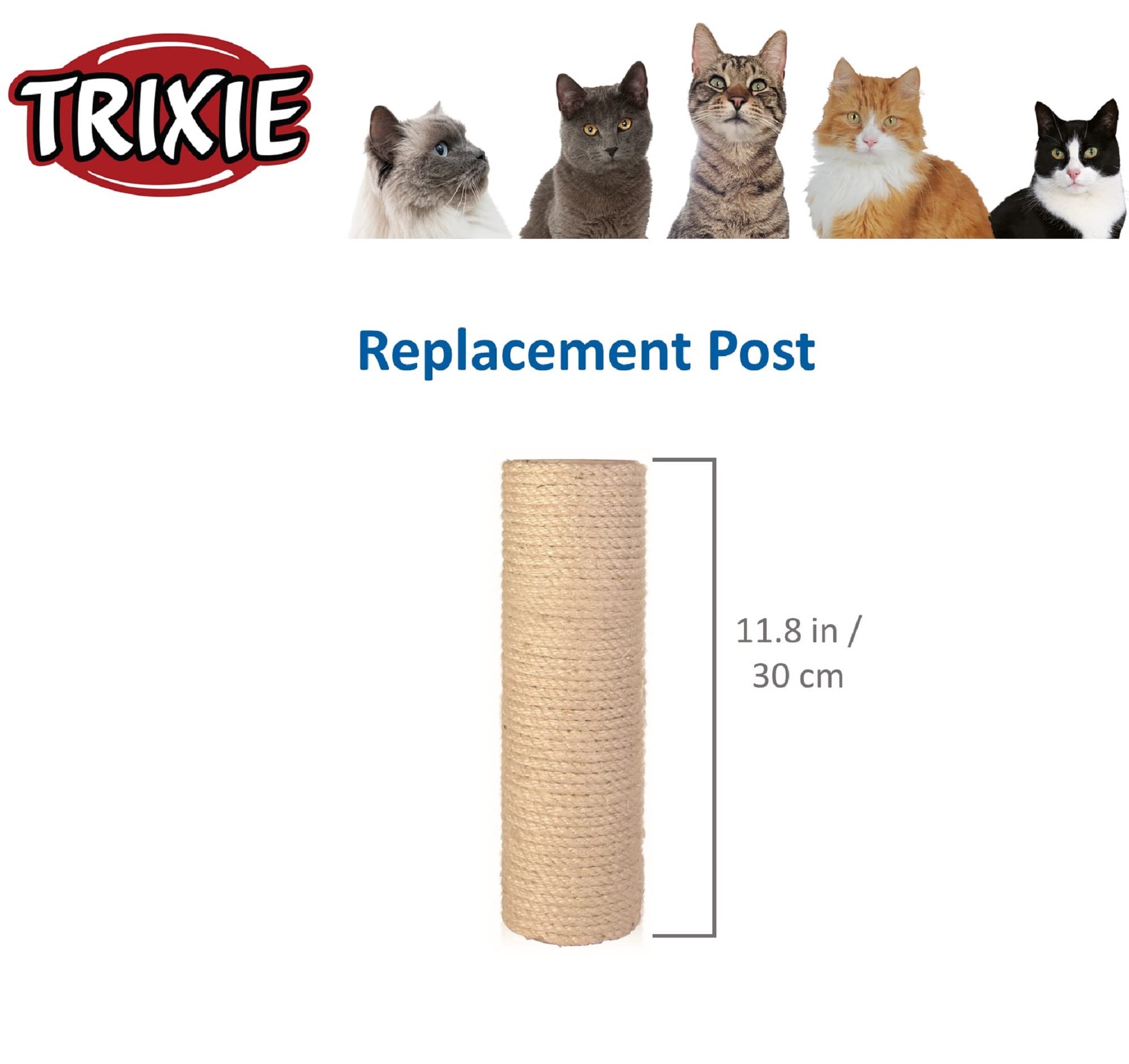 Trixie Replacement Sisal Post For Scratching Posts, Cat Trees And Cat Towers, 3.5 In X 11.8 In (9 X 30 Cm)