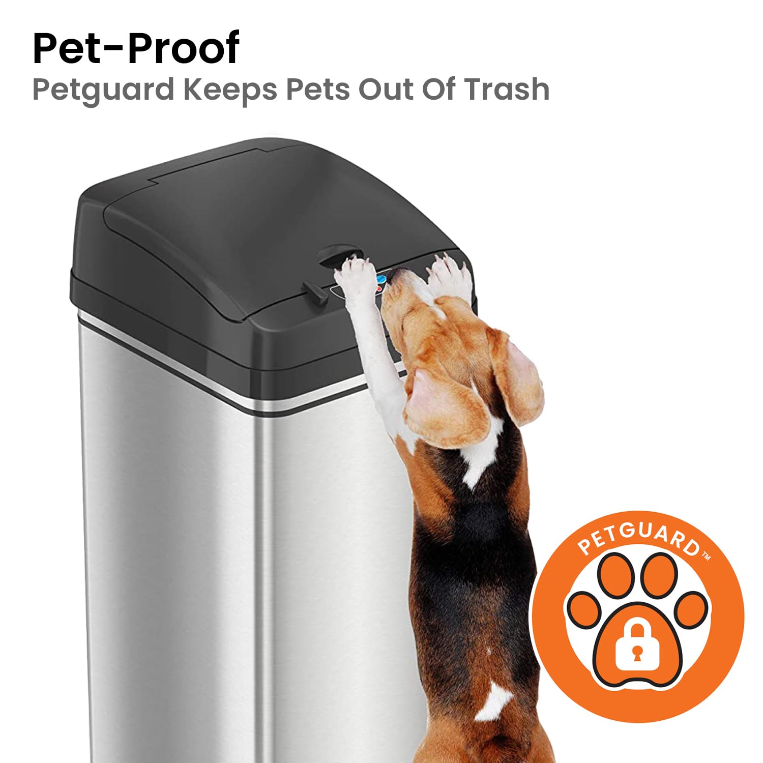 Itouchless 13 Gallon Pet-Proof Sensor Trash Can With Absorbx Odor Filter Kitchen Garbage Bin Prevents Dogs & Cats Opening Lid, P