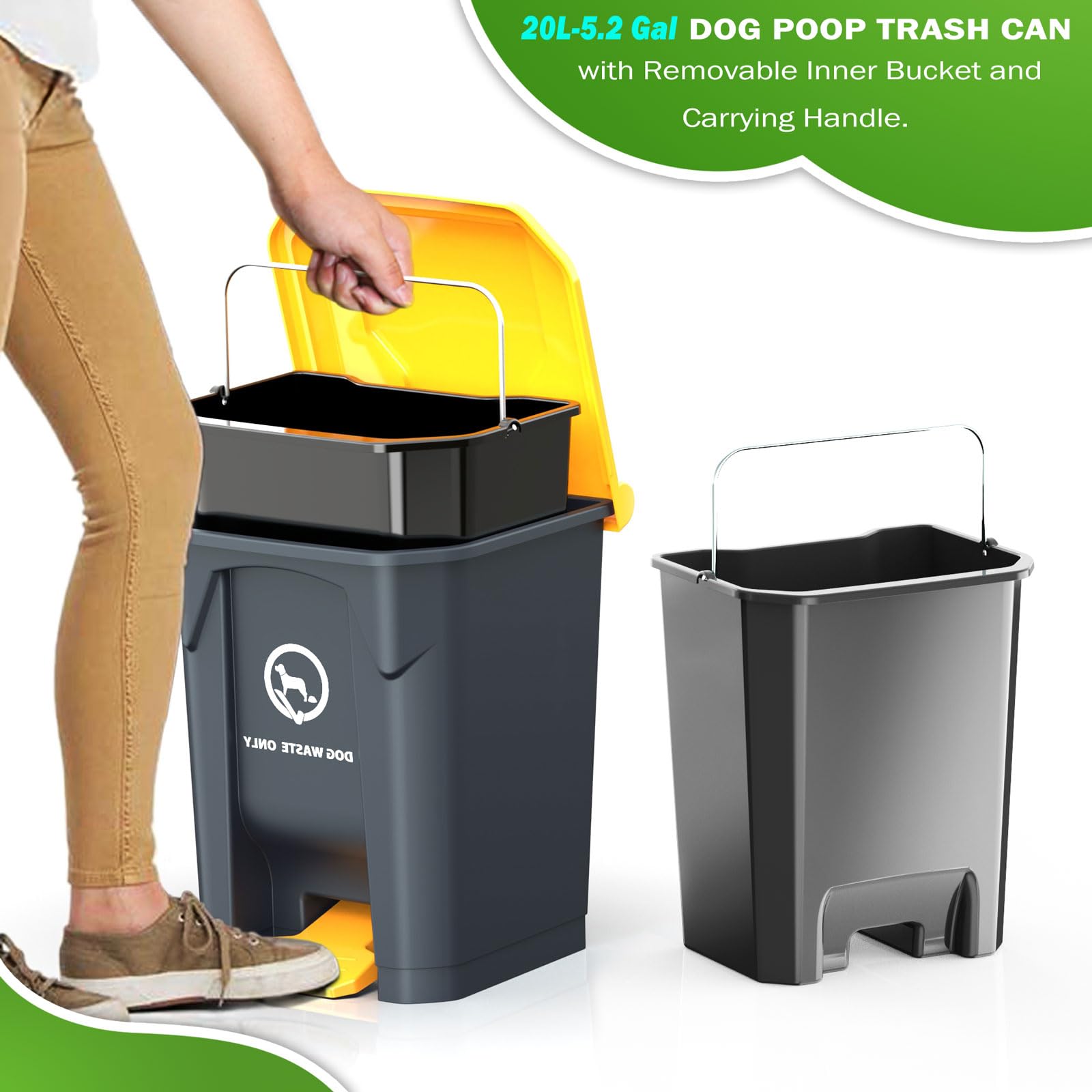 Outdoor Dog Poop Trash Can With Pooper Scooper & 60 Free Poop Bags -15 L/4 Gallon Dog Waste Trash Can Pet Waste Disposal Station