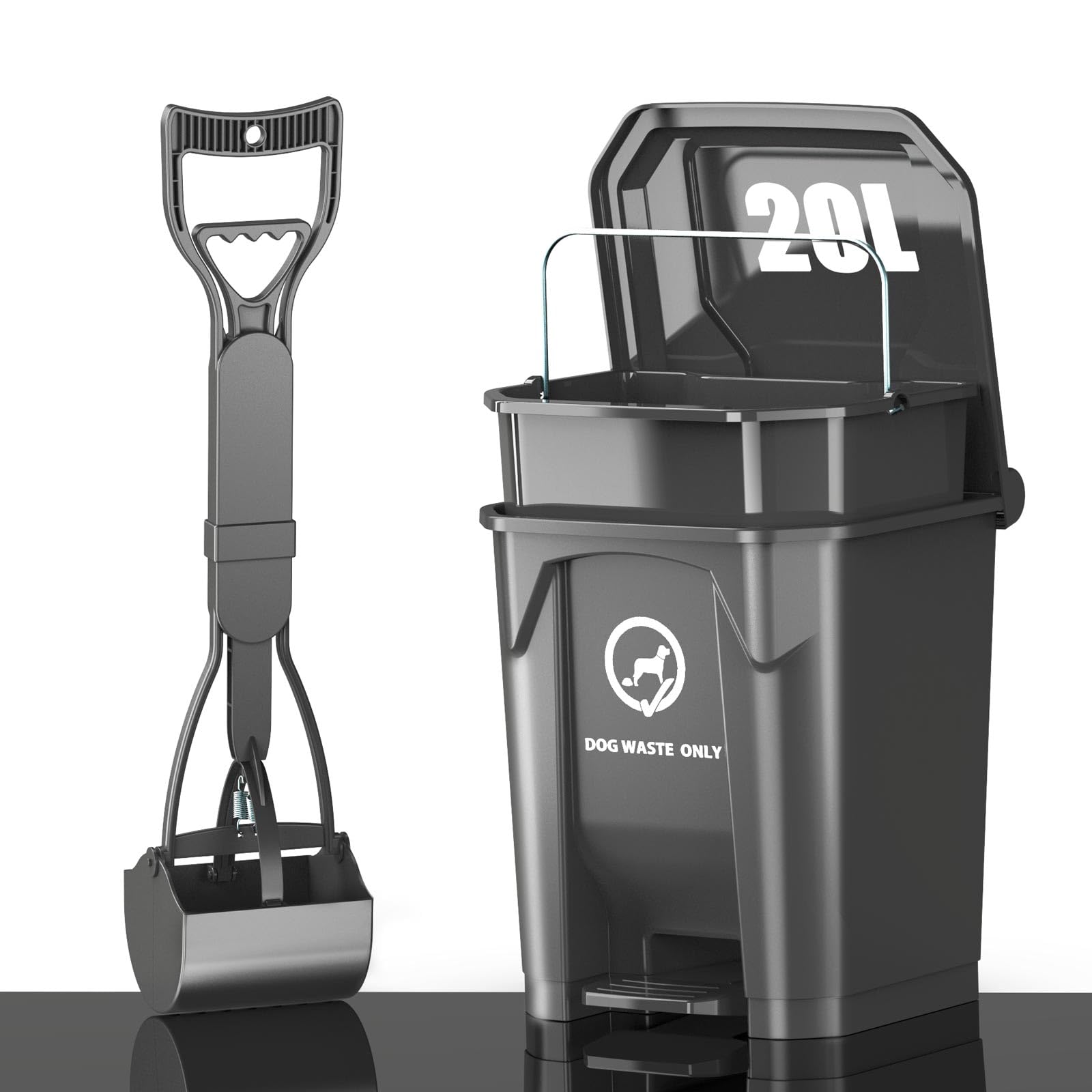 Meegood Dog Poop Trash Can For Outdoors With Dog Pooper Scooper, 20L/5.2 Gal Large Capacity Dog Waste Trash Can With Lid, Pedal 