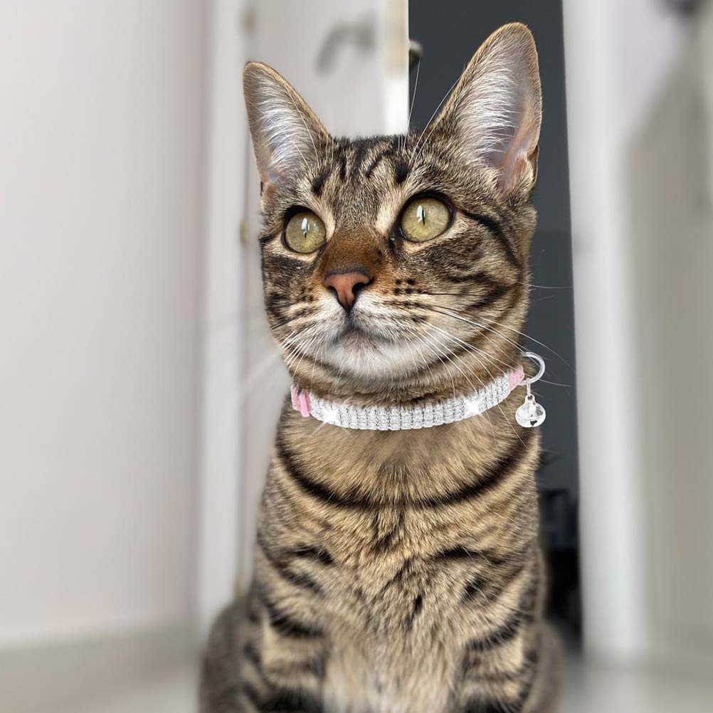 Expawlorer Cat Collar Breakaway With Bells - 2 Pack Rhinestones Bling Diamante Collars - Soft Velvet Safe Adjustable Shing Collar For Cats Kitty Girls And Small Dogs