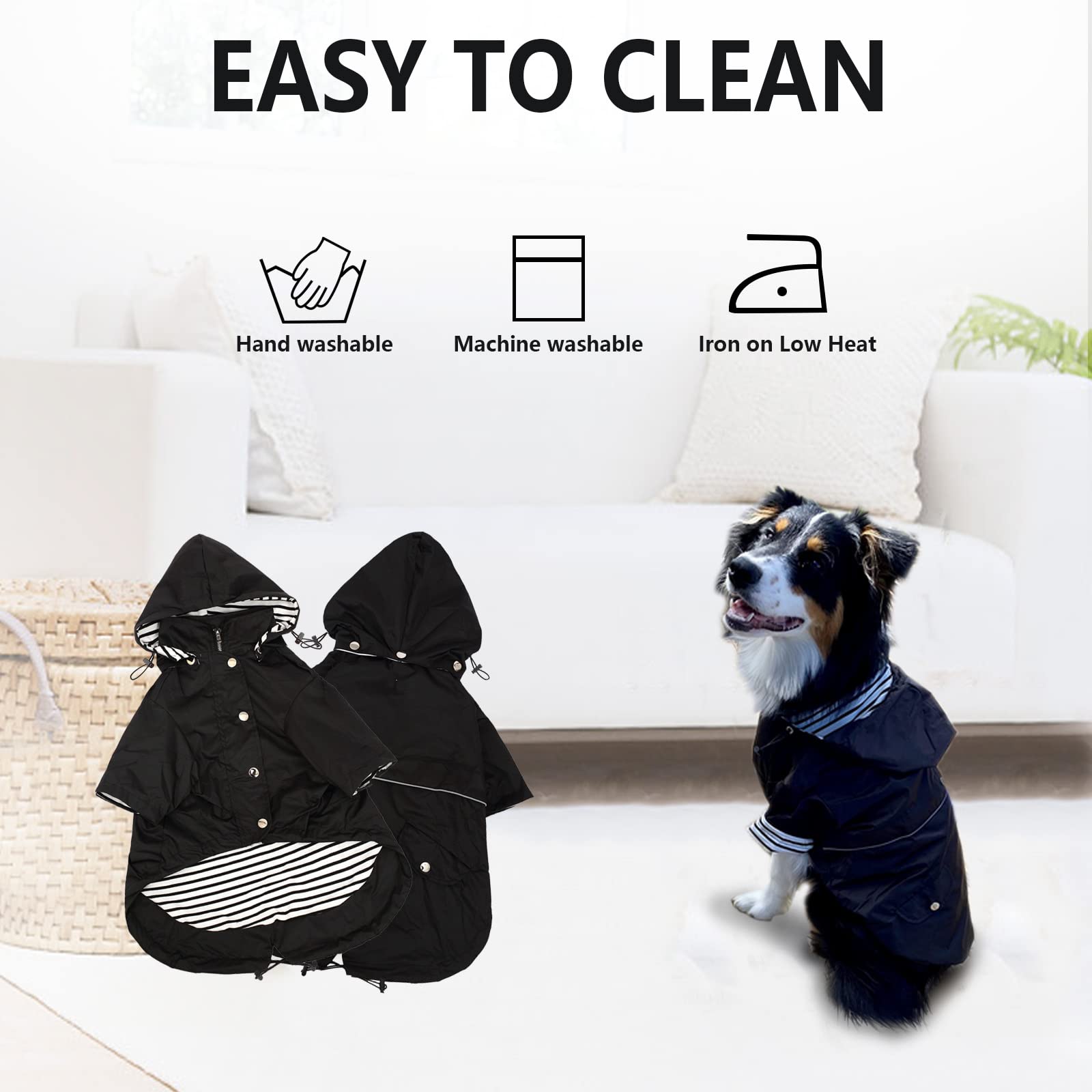 Morezi Dog Zip Up Dog Raincoat With Reflective Buttons, Rain/Water Resistant, Adjustable Drawstring, Removable Hood, Stylish Premium Dog Raincoats - Size Xs To Xxl Available - Black - L