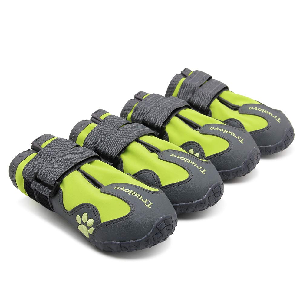 MOKCCI Dog Boots - Waterproof Shoes with Reflective Straps, Size 1 (Pack of 4), Green for Small to Large Dogs