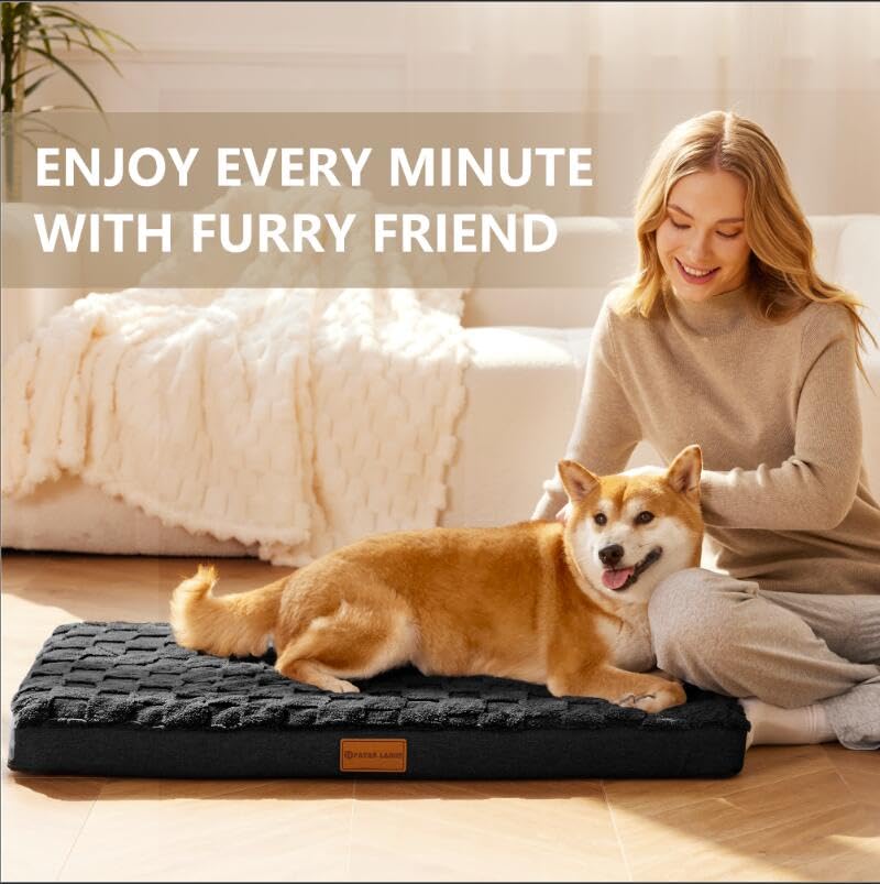 Patas Lague Orthopedic Dog Bed, Large 36"x24", Waterproof Egg Crate Foam, Black, Removable Cover, Nonskid Bottom