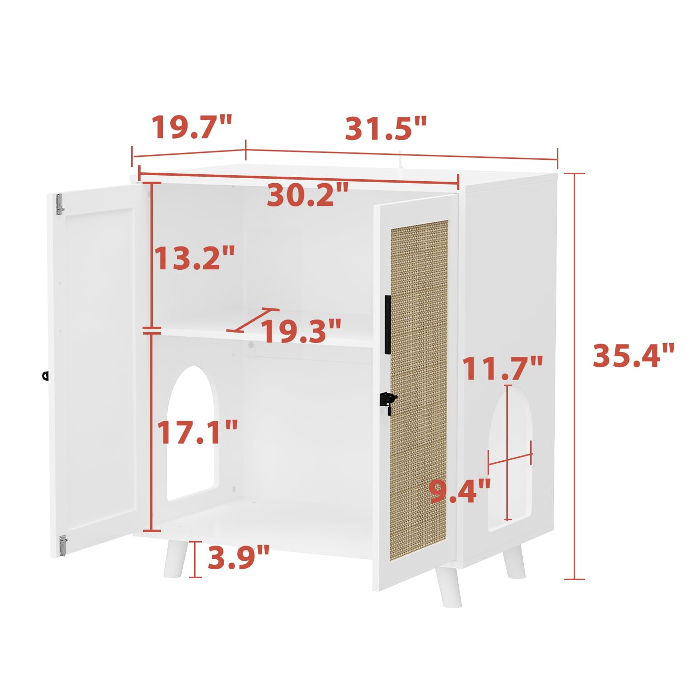 Lovinouse Large Cat Litter Box Enclosure,Hidden Kitty Litter Furniture With Sisal Covered Doors,2-Layer Wooden Cat Washroom Cabi