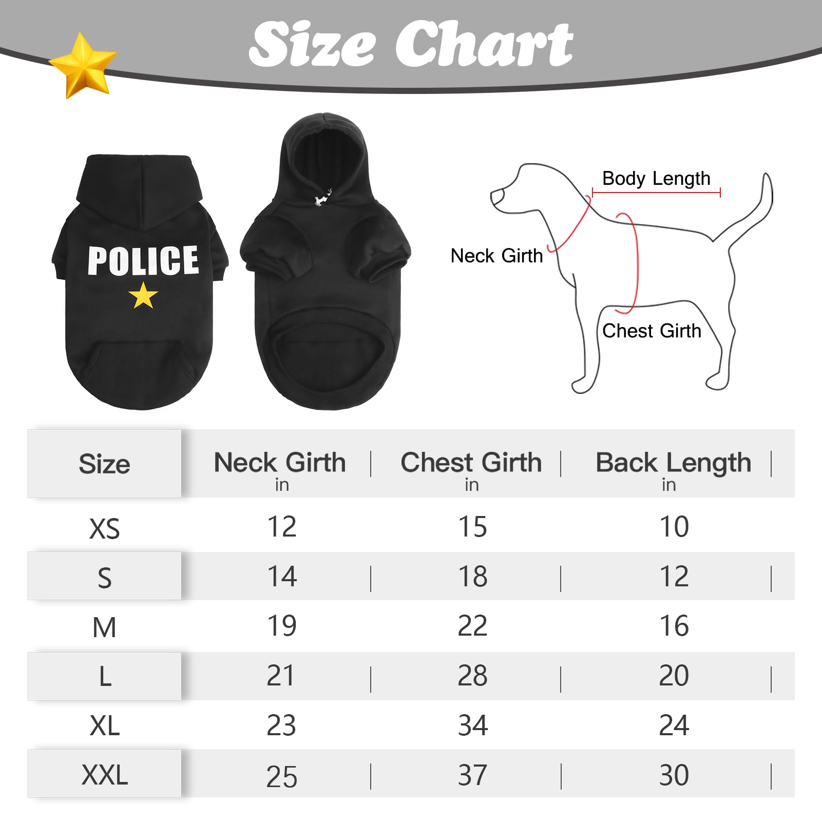 Bingpet Police Dog Hoodies Puppy Sweater Cold Weather Dog Coats Soft Brushed Fleece Pet Clothes Hooded Sweatshirt For Dog Cat