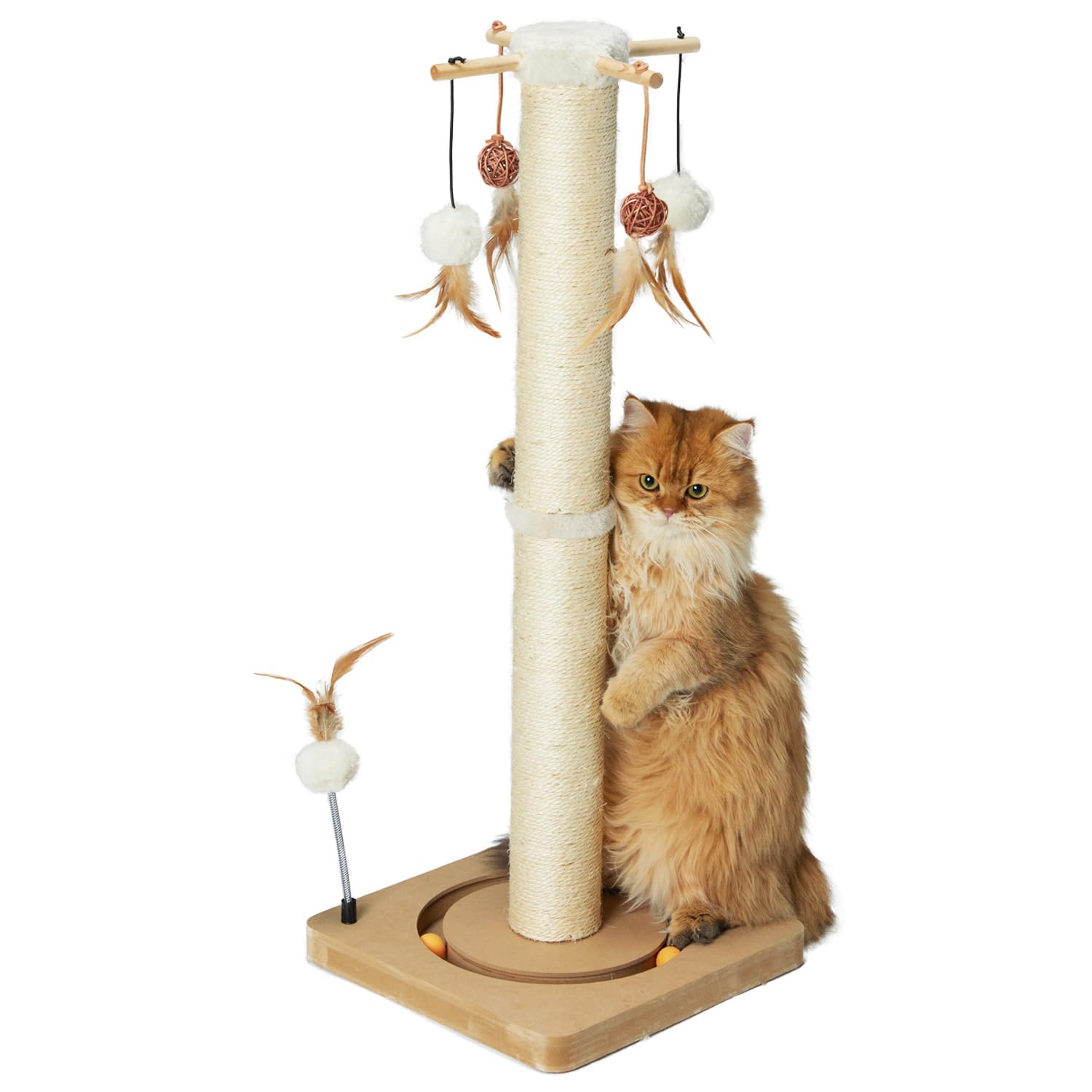 Peekab Cat Scratching Post 33 Inches Tall Large Sisal Scratch Posts With Track Ball Toys For Indoor Cats And Kittens,Vertical Sc
