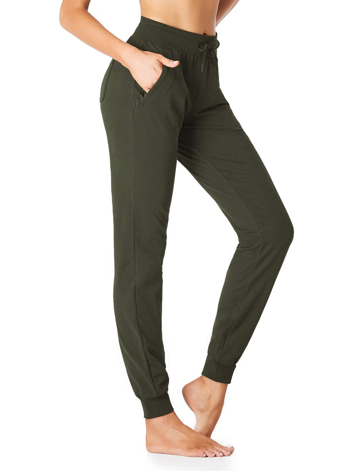 Sevego Lightweight Womens 32 Tall Inseam Cotton Soft Jogger With Zipper Pockets Cargo Pants Army Green Small