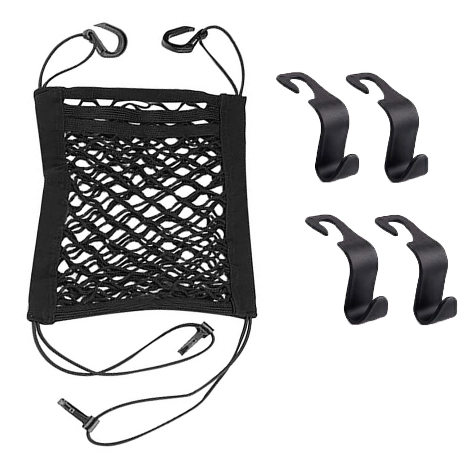Miotorio 3Layer Car Mesh Organizer, Black, Polyester, Hook, Car