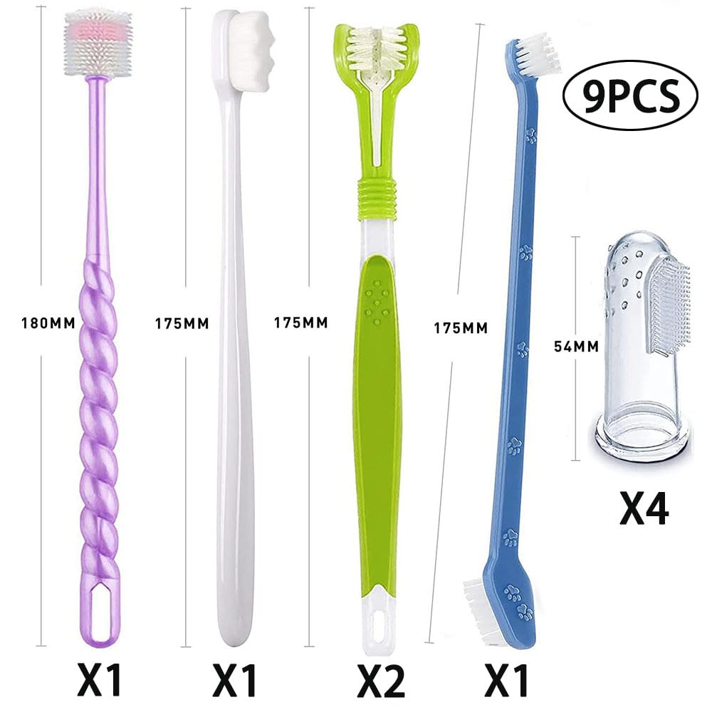 AZOFFYIU Triple Head & Double Head Dog Toothbrush Set, Finger Rubber Toothbrush, Multi-Angle Dental Cleaning Brushes for Cat Ora