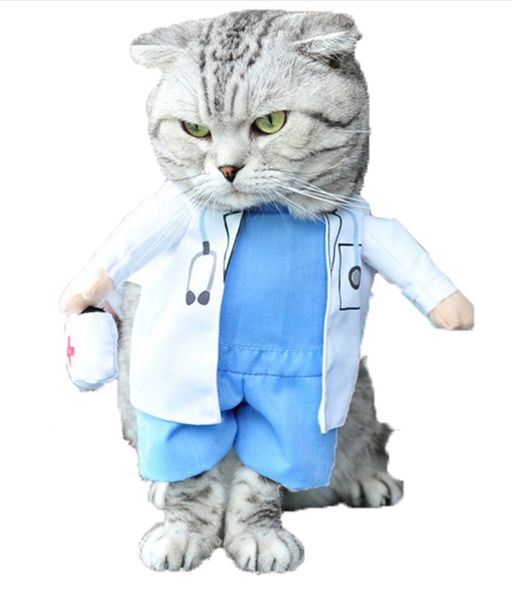 Mikayoo Dog Doctor Costume (L, White/Blue, Polyester) - Halloween Special, Unisex, Lightweight, Hand Wash Only, Turtle Neck, Zipper