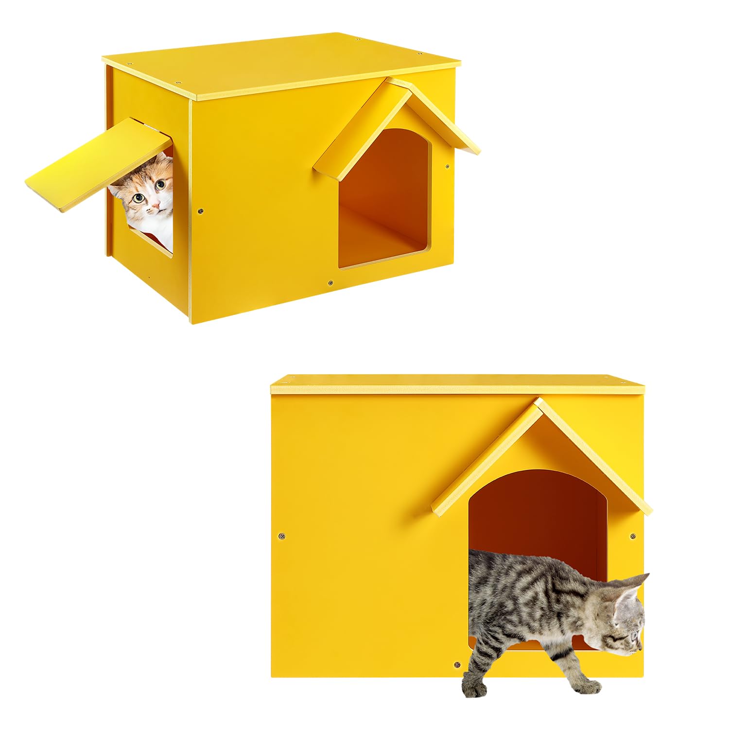 Felmis Outdoor Cat House, Yellow Feral Cat Shelter, Waterproof Stray Cat Outdoor Indoor Pet House For Small Animal With Escape D