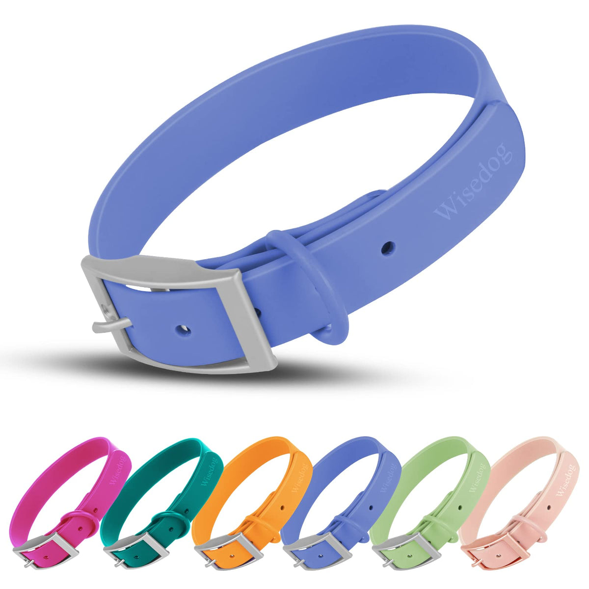 Wisedog Waterproof Dog Collar: Multiple Adjust 8.5” To 32.6”, Soft Rubber Coated Webbing, Easy To Clean, For Small Medium Large Dogs (L(Length:15'-19'; Width:1'), Blue)