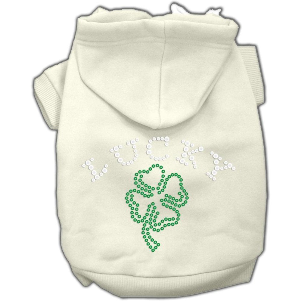 Pet, Dog & Cat Hoodie Rhinestone, &quot;Four Leaf Clover Outline&quot; Cream MD (6-10 lbs.)