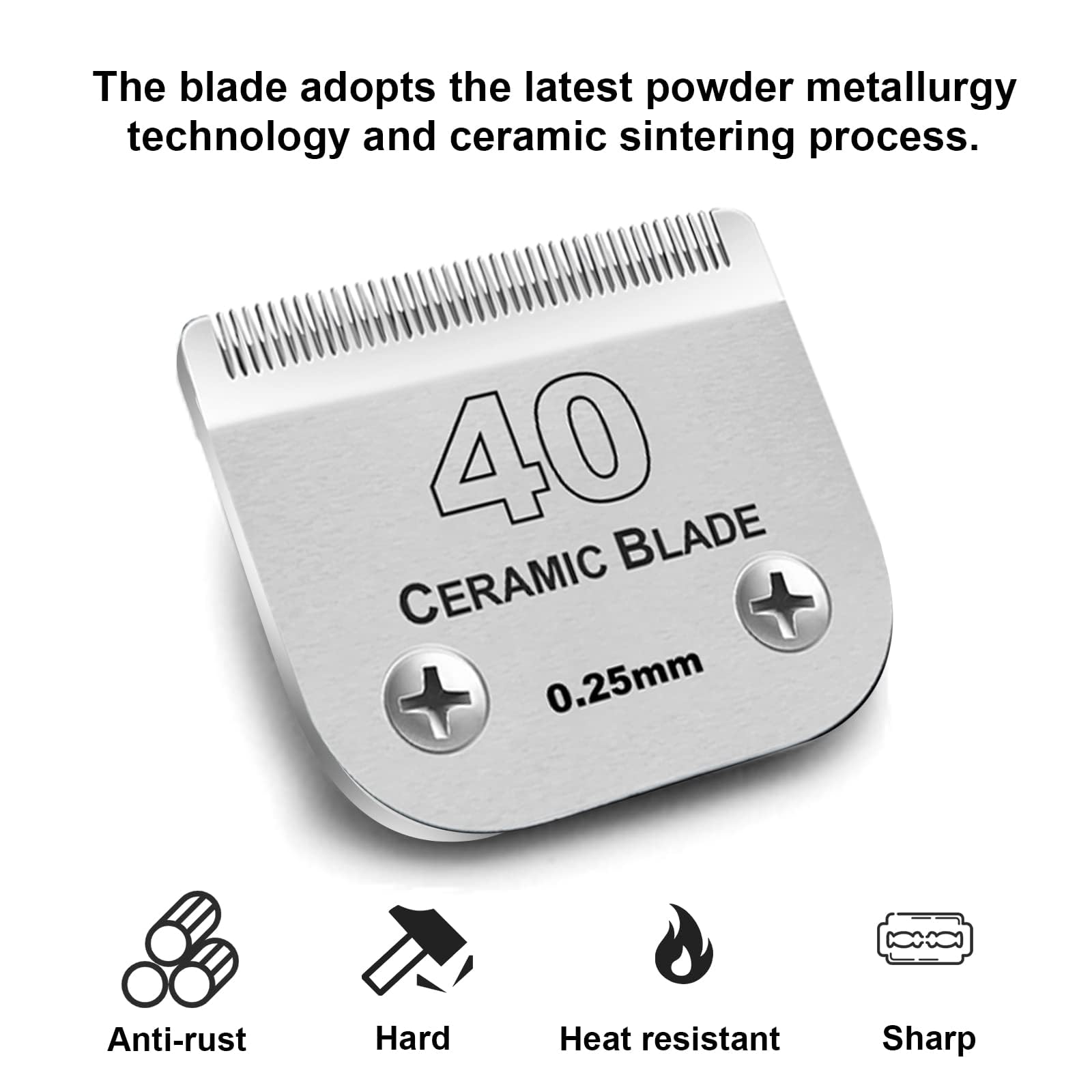 #40 Blades Dog Grooming Clipper Replacement Blades Compatible With Andis/Wahl/Oster Dog Clippers,Detachable Ceramic Blade & Stai