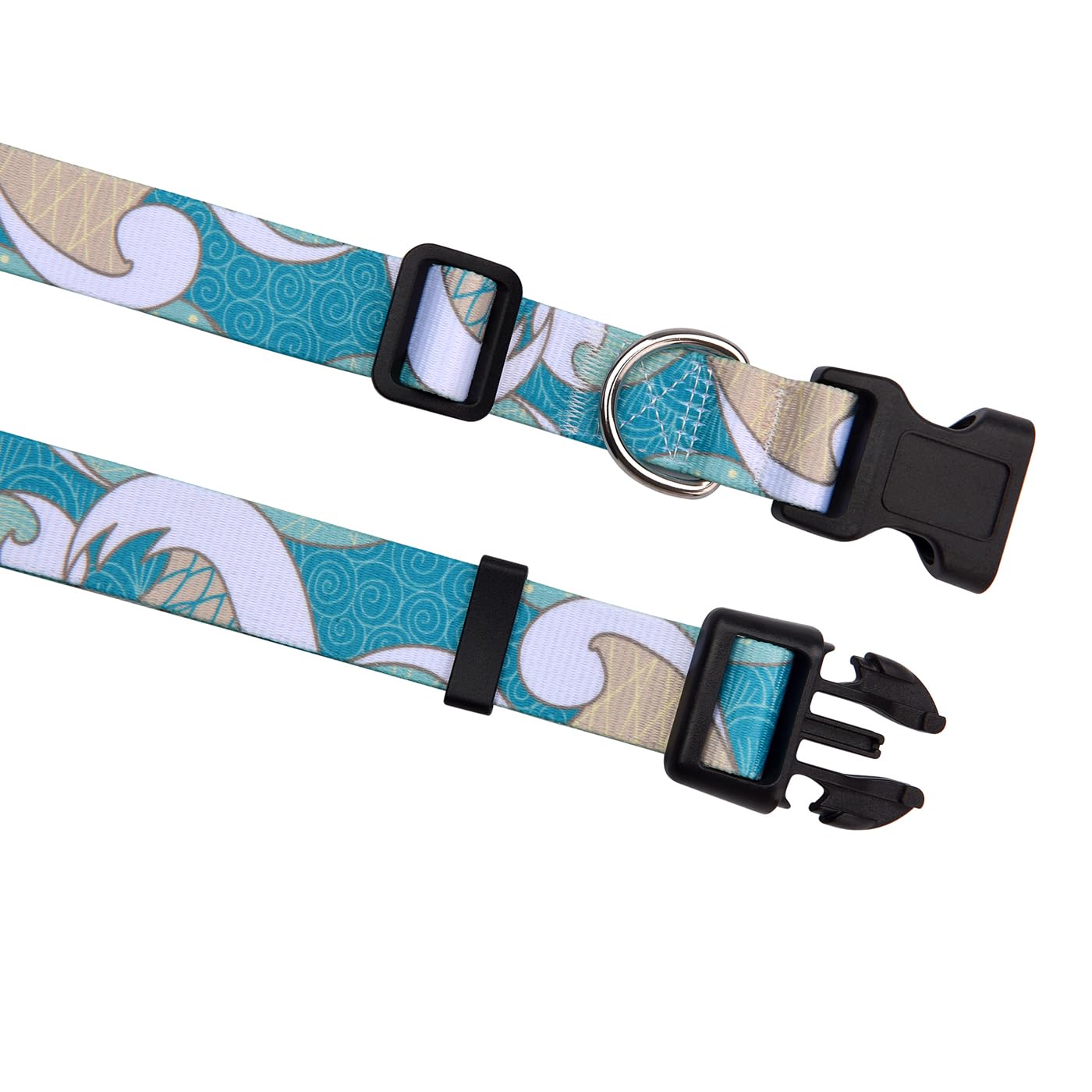 Mihqy Dog Collar With Bohemia Floral Tribal Geometric Patterns - Soft Ethnic Style Collar Adjustable For Small Medium Large Dogs(Sea Wave,M)