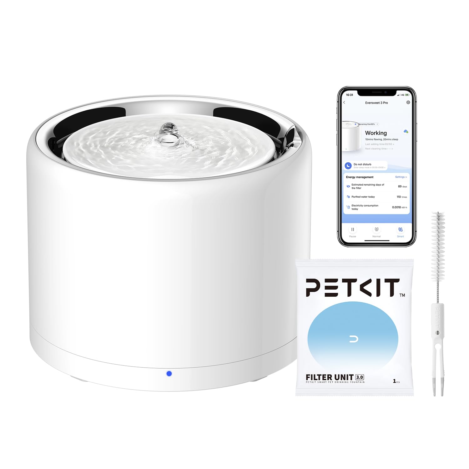 Petkit Eversweet 3 Pro Cat Water Fountain With Wireless Pump, 1.35L/46Oz Stainless Steel Pet Fountains For Cats Indoor, Automati