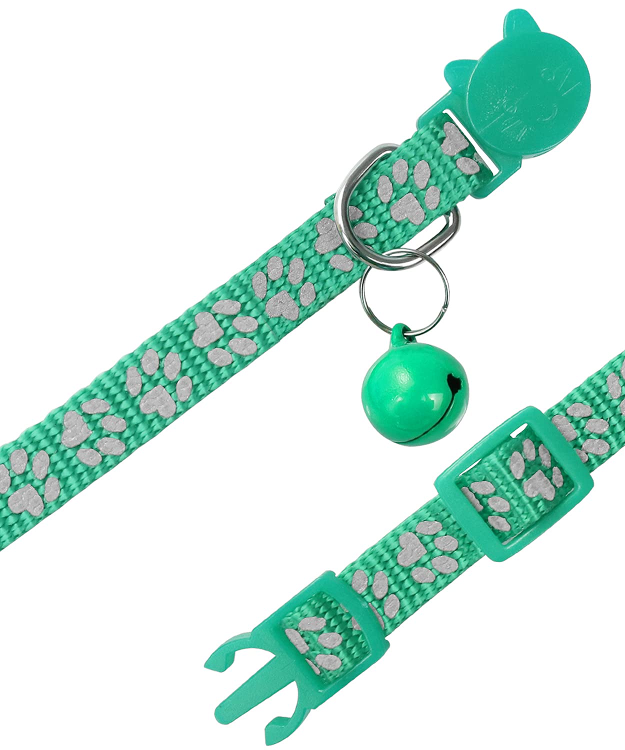 Taglory Reflective Cat Collars Breakaway With Bell, 2 Pack Girl Boy Pet Kitten Collar Adjustable 7.5-12.5 Inch, Turquoise