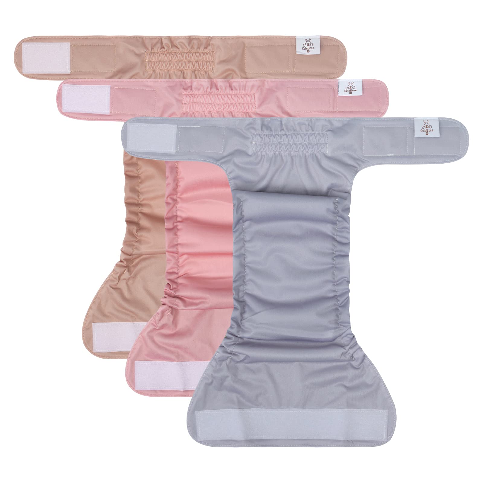 Cutebone Washable Dog Diapers Female No Tail Hole 3 Pack Reusable Doggie Period Training Pants For Docked-Tail Frenchie French Bulldog Boston Terrier Without Tail Wwd07M