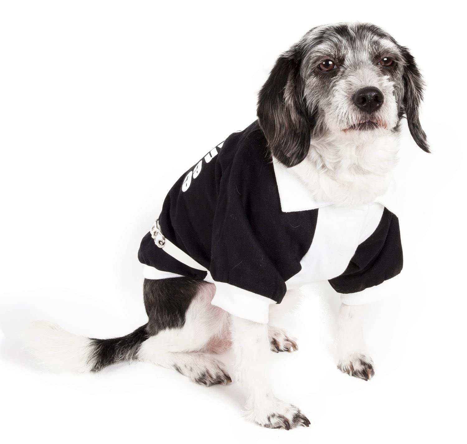 PET LIFE Vintage Varsity Collared Insulated Pet Dog Jacket Coat, X-Small, Black/White