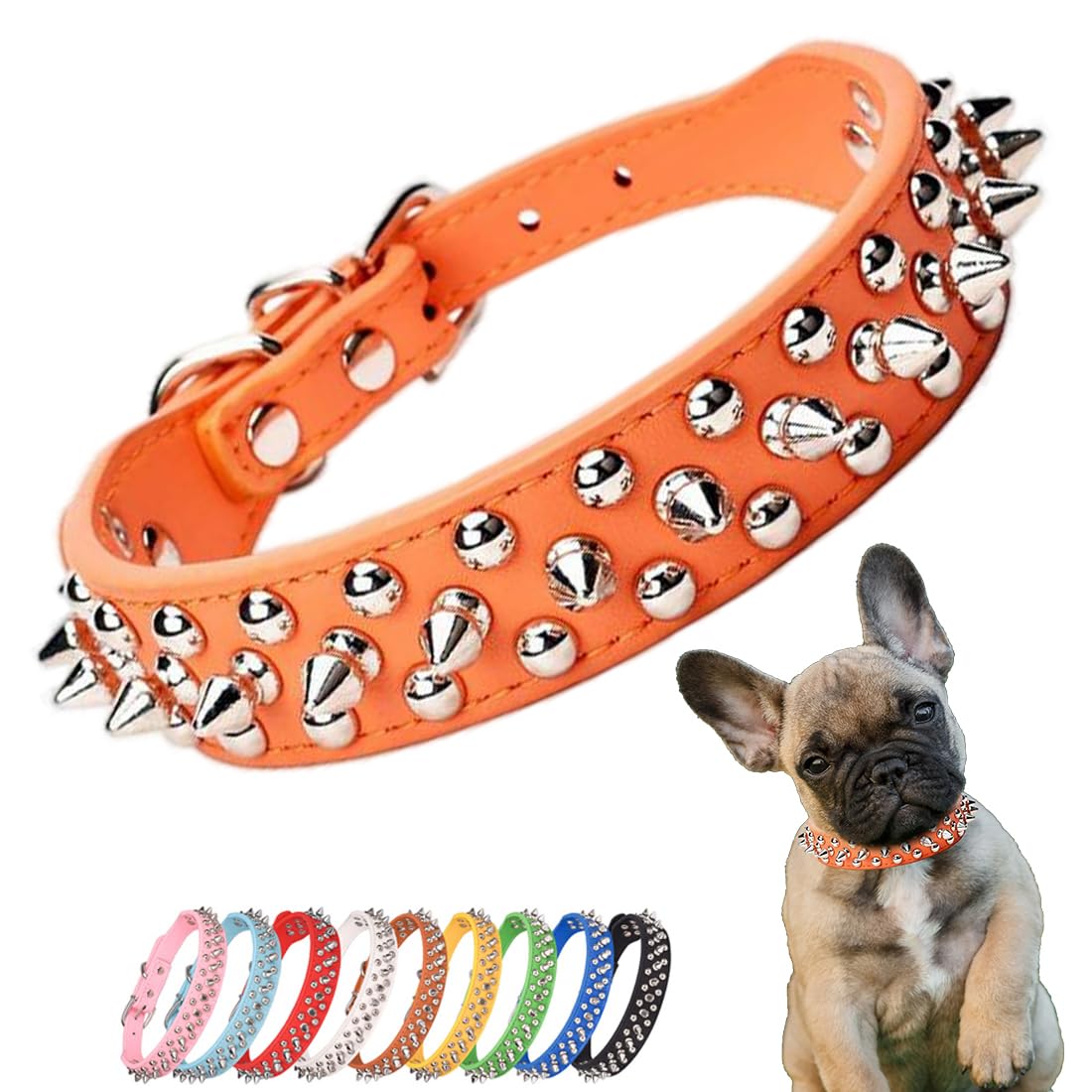 Orange Dog Studded Collar, Mushrooms Rivet Spiked Cat Collar Anti-Bite Protective Pet Neck Faux Leather Male Spike Puppy Collars