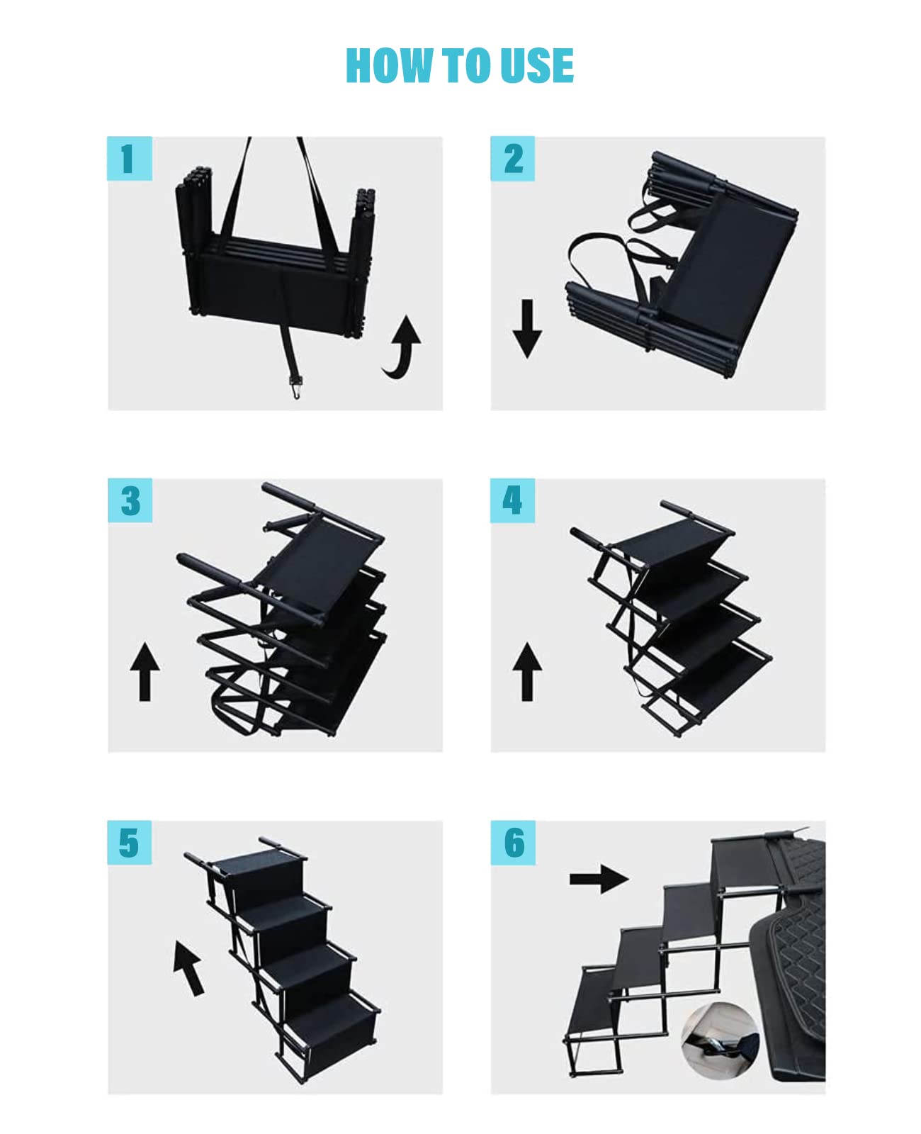 Bounabay Upgraded Dog Stairs Ramp, Foldable 4 Steps Nonslip Pet Ramp For Medium And Large Dog, Made Of Metal Frame And Waterproof Cloth, Loads Up To 150 Lbs, Suitable For High Beds, Trucks And Suv