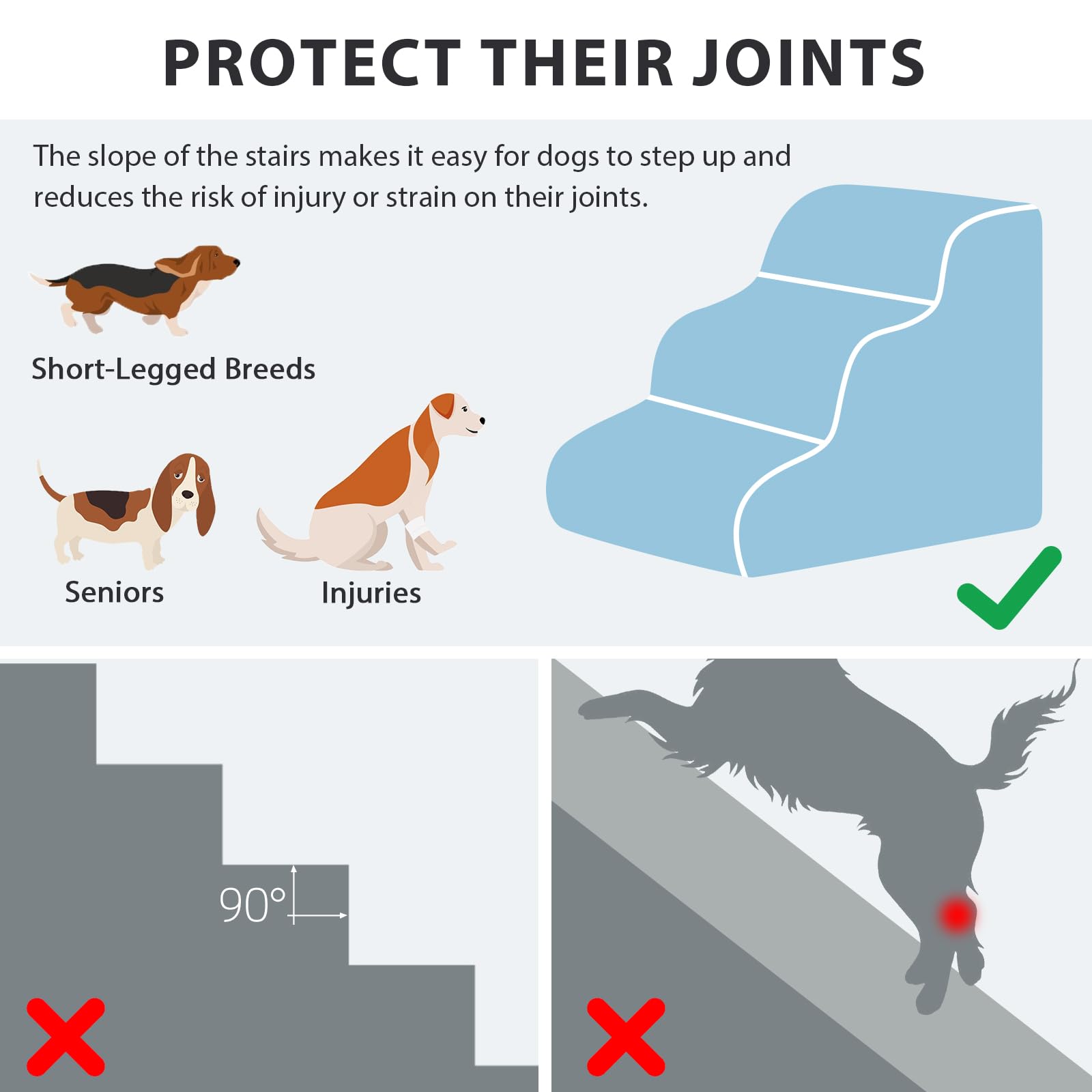 Garnpet Dog Stairs For Couch Sofa And Chair, 3-Step Dog Steps For Small Dogs And Cats, Non-Slip Indoor Pet Step, Light Grey