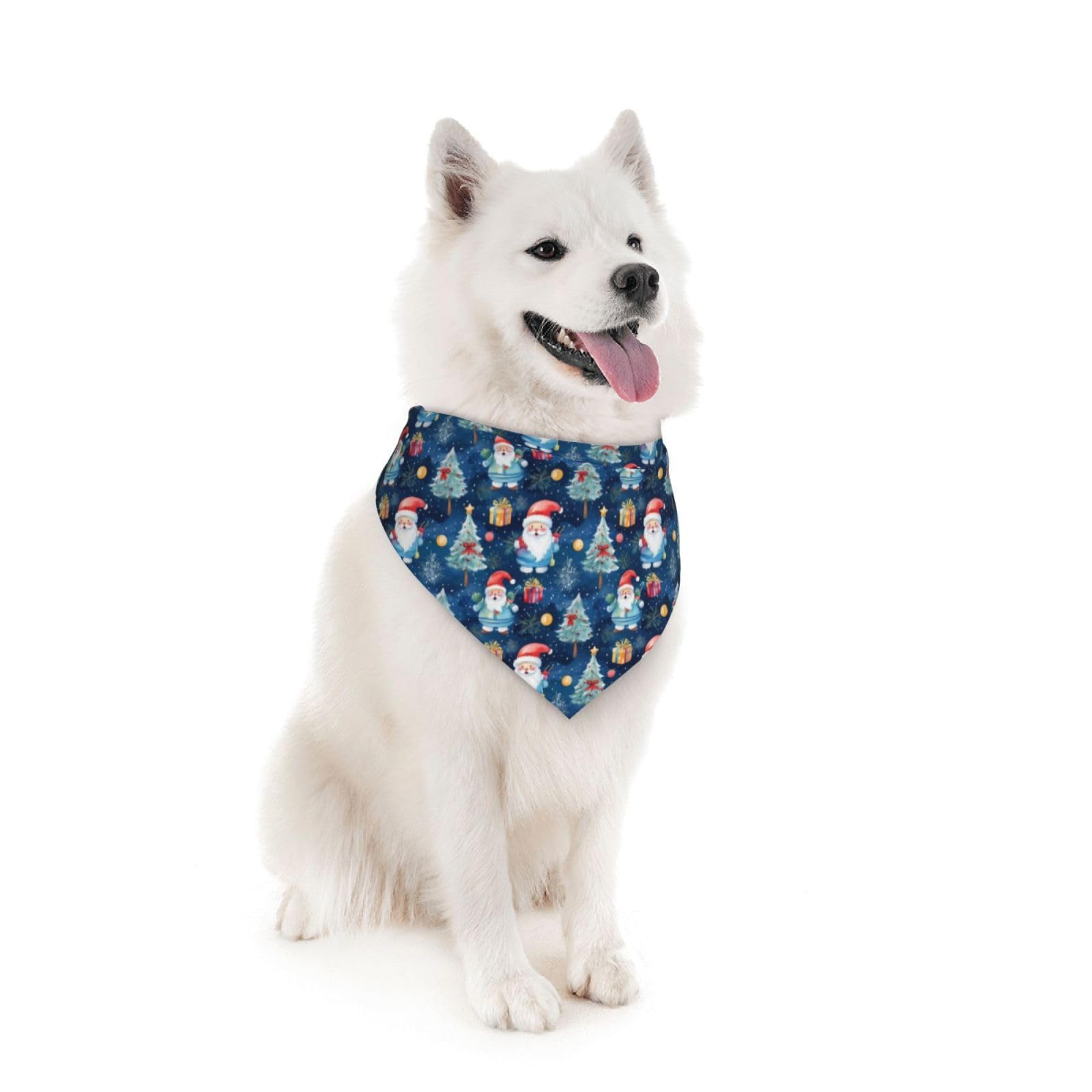 Merry Christmas Santa Claus Tree Gift Blue Dog Bandana Scarf Triangle Bibs Pet Accessories Cat Kerchief