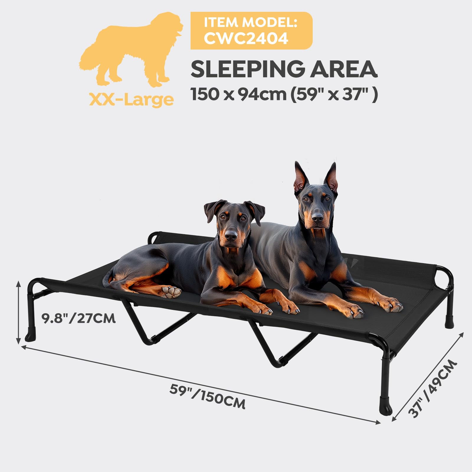 Veehoo Cooling Elevated Dog Bed, 59'' X 37'' Raised Dog Beds For Large Dogs, Outdoor Dog Bed With Guardrail, Upgraded Non-Slip F