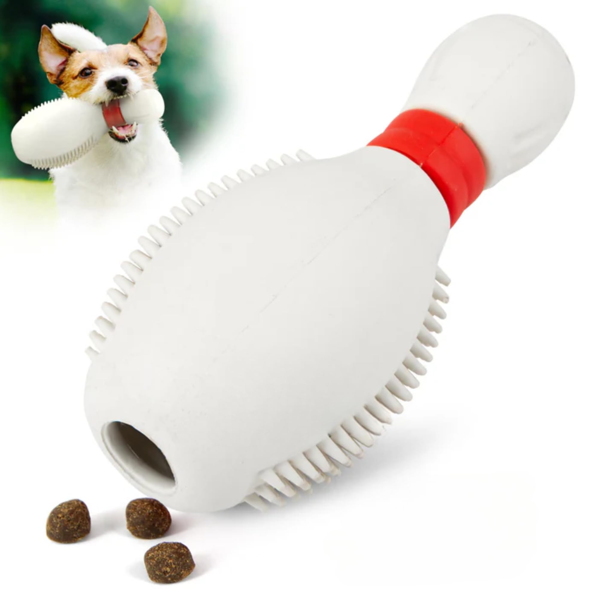 Jeffers Pet Natural Rubber Dog Chew Toy - Dental Bowling Pin, Medium - Treat Dispensing, Vanilla Scent, Durable, Non-Toxic, Dish